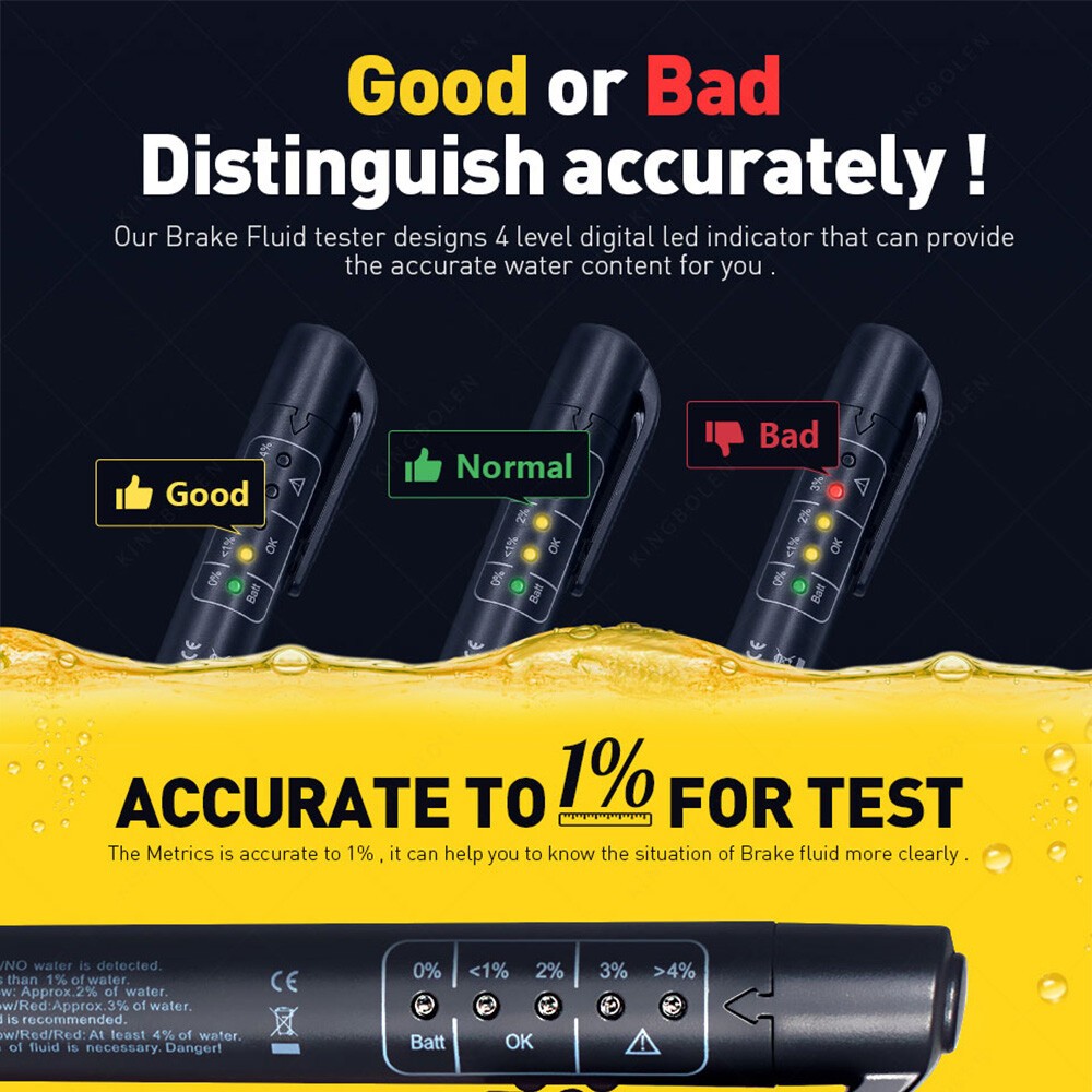 Brake Fluid Tester Pen 5 LED Auto Oil Moisture Diagnostic Tool For DOT3 DOT4DOT5