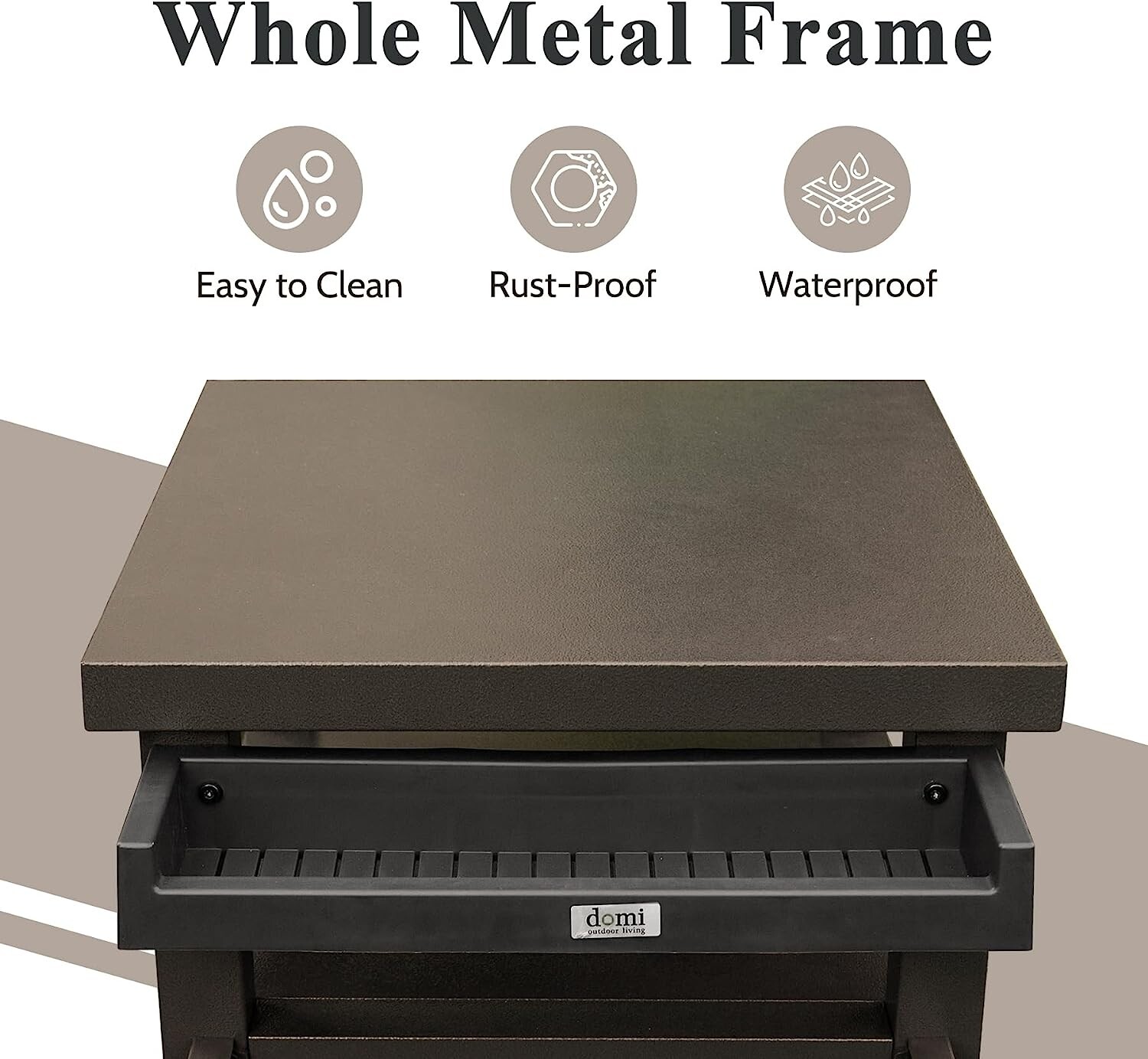 Domi Outdoor Grill Carts w/Wheels,Metal Table and Storage Cabinet for BBQ(Brown)