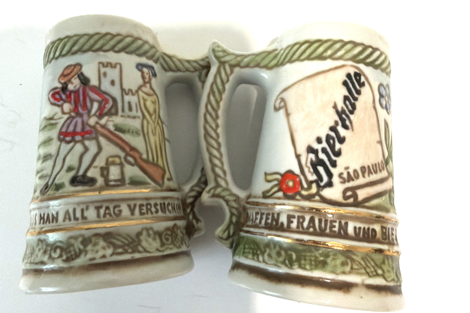 Vintage Ceramarte Rio Negrinho Brazil GERMAN mini beer steins hand painted set 2