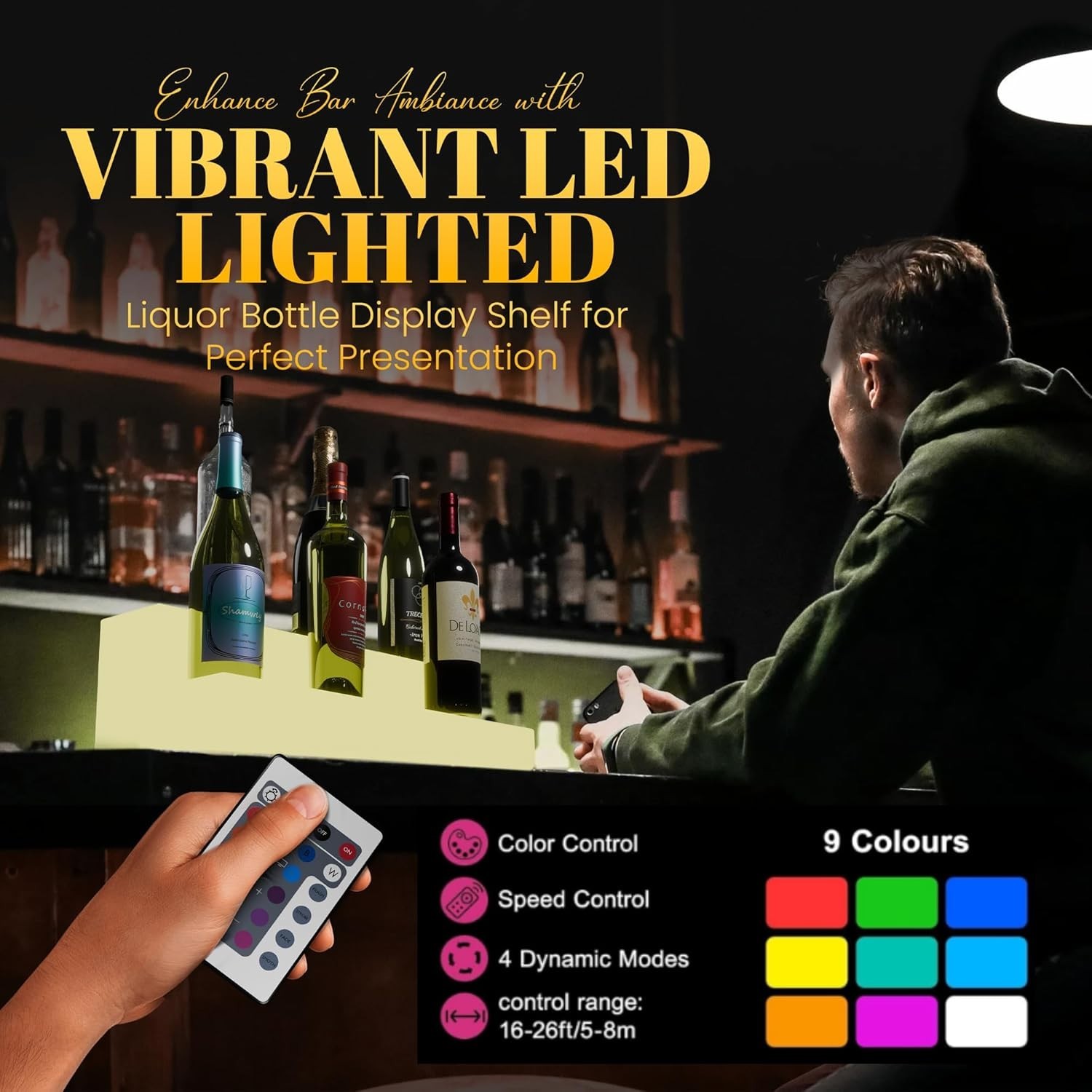 2 Step LED Lighted Shelves Liquor Bar Bottle Display Shelf with Remote Control