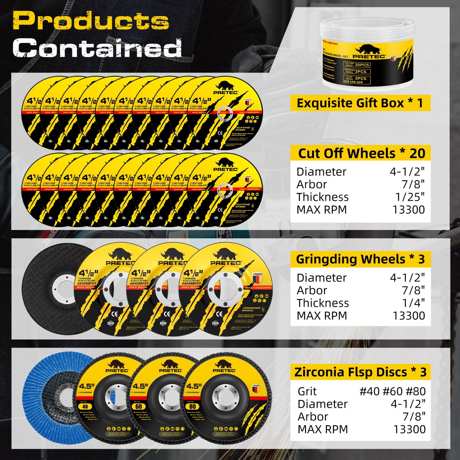 26PCS 4.5" Metal Cut Off Wheels Grinding Flap Disc Angle Grinder 40 60 80 Grit