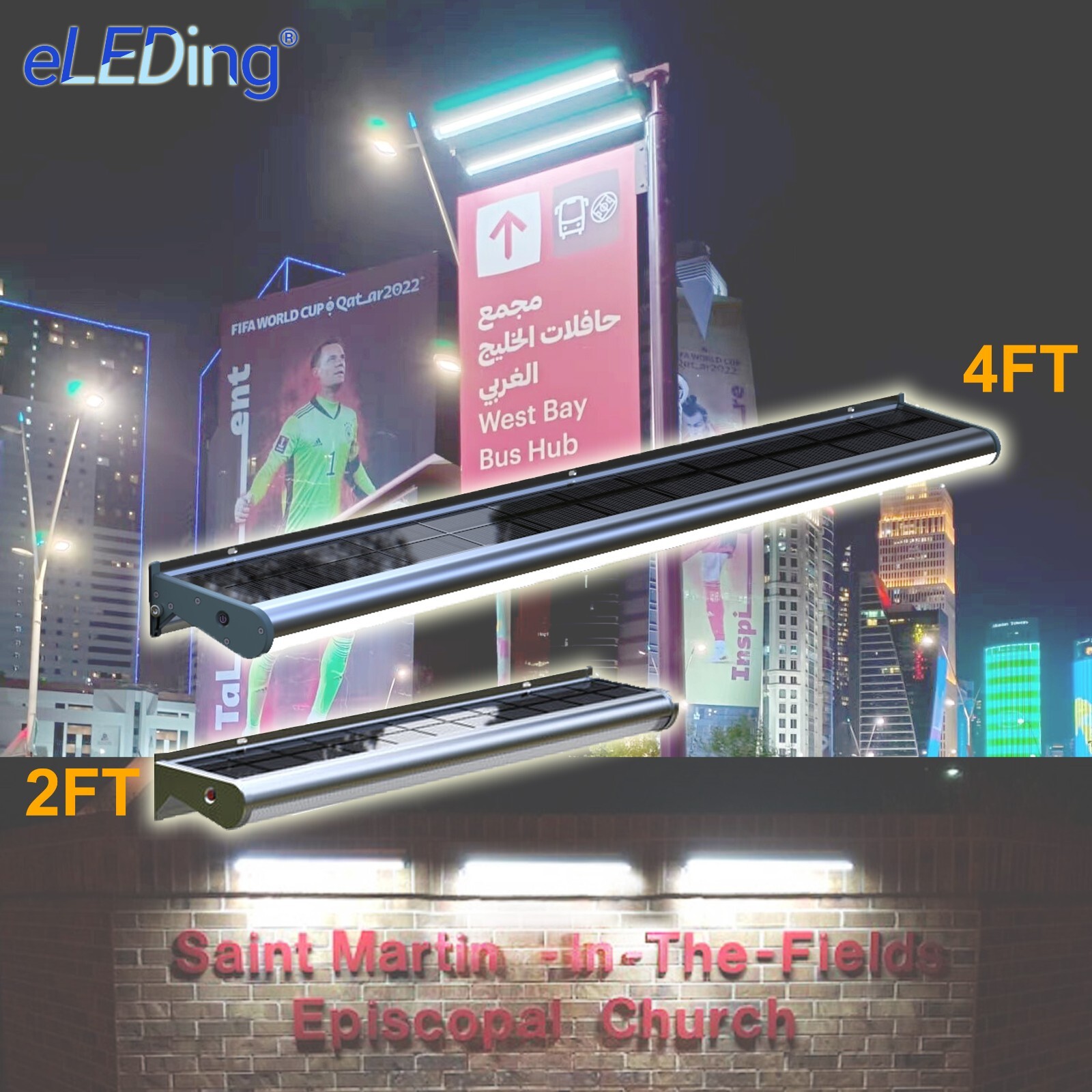 EE820W4F Solar Aluminum All-Night-On Wall Flood Billboard Sign Ad LED Light
