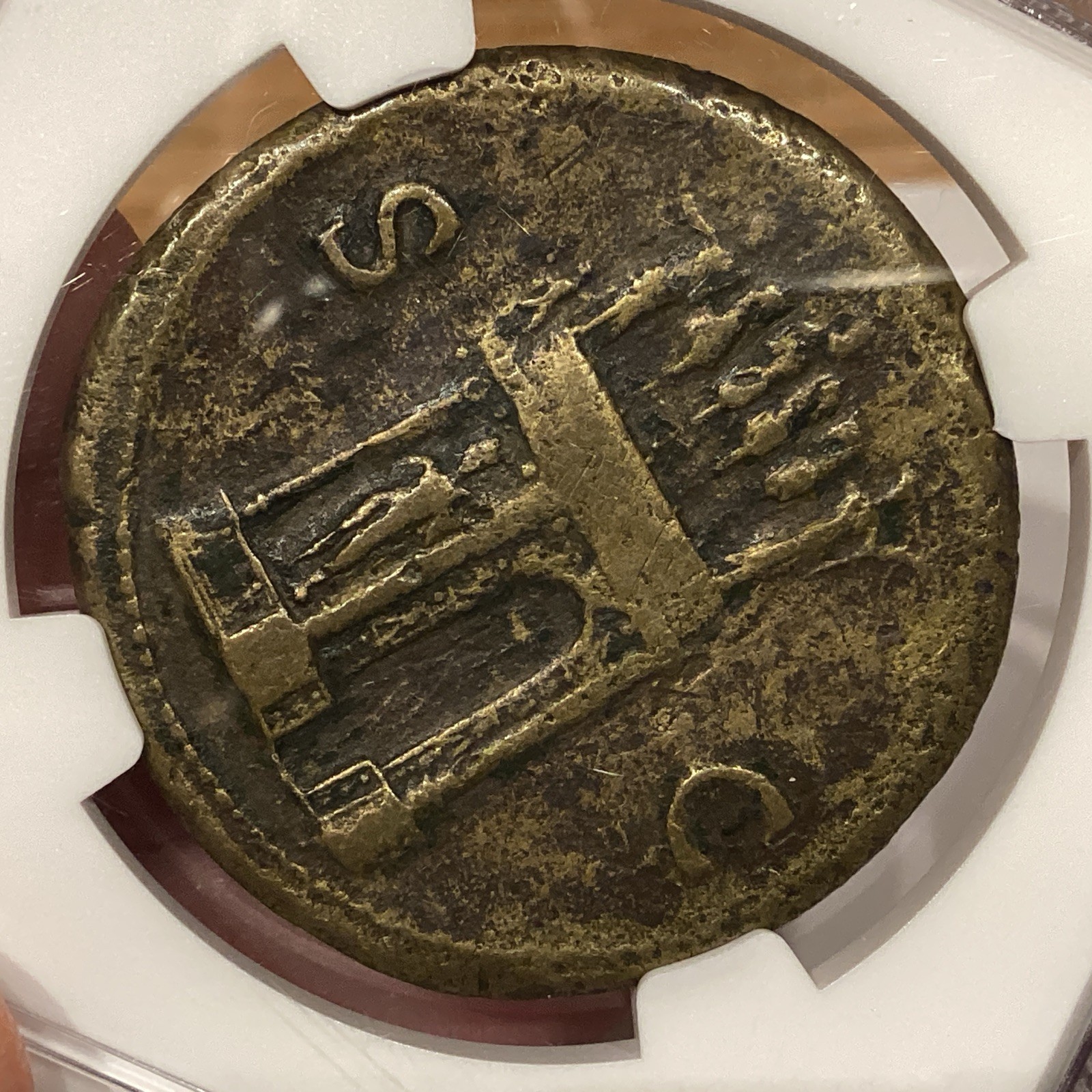 Roman Empire Nero AD54-68 AE Sestertius 28.57g Lugdunum Left Head Arch Scarce