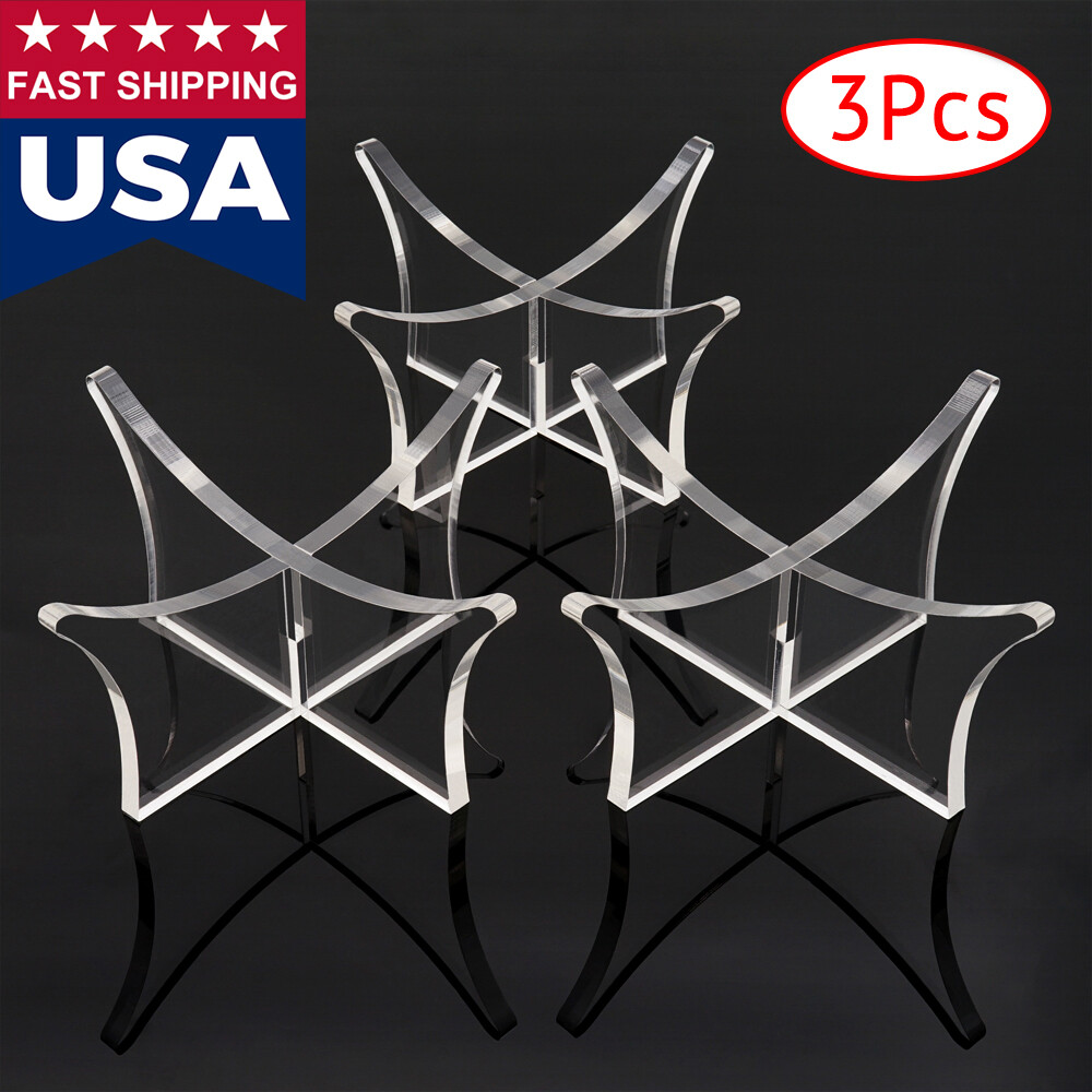 US 3pcs Acrylic Clear Ball Display Stand Rugby Basketball Football Soccer Holder