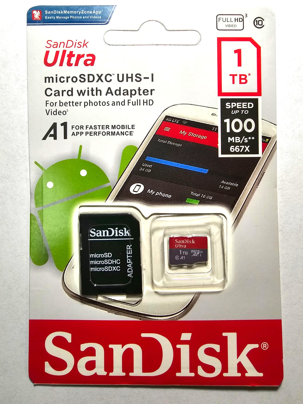 SanDisk Ultra 1TB Micro SD MicroSDXC A1 UHS-I Class 10 4K HD Memory Card