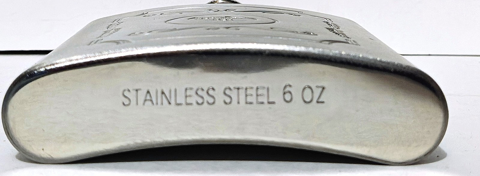 6-ounce Flask - Engraved Barrels Design - Stainless Steel - No Leak Attached Cap