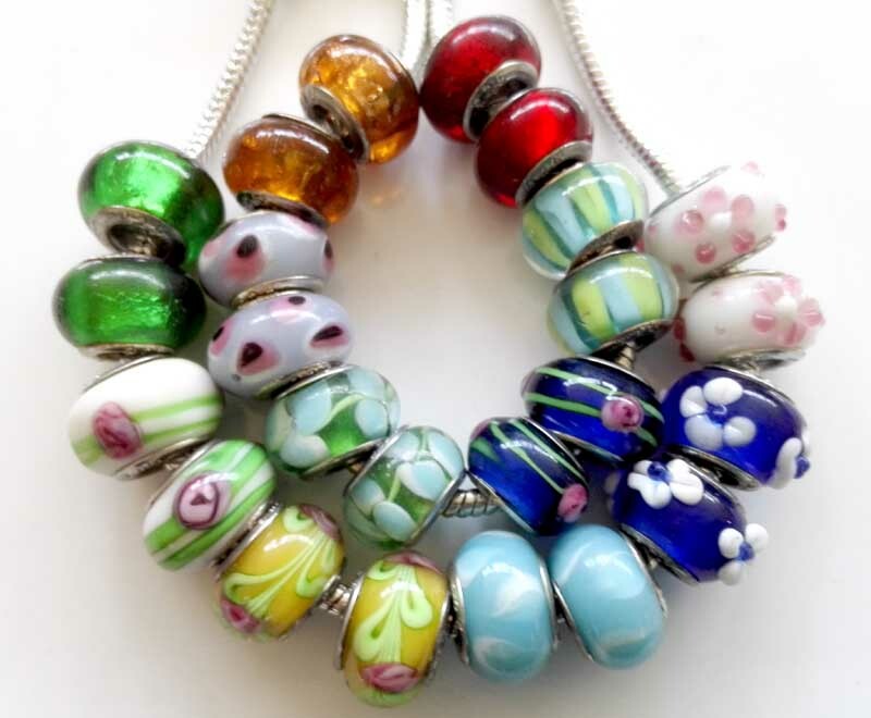 50 Lampwork Big Hole Round Beads European Charm Bracelets Assorted Designs