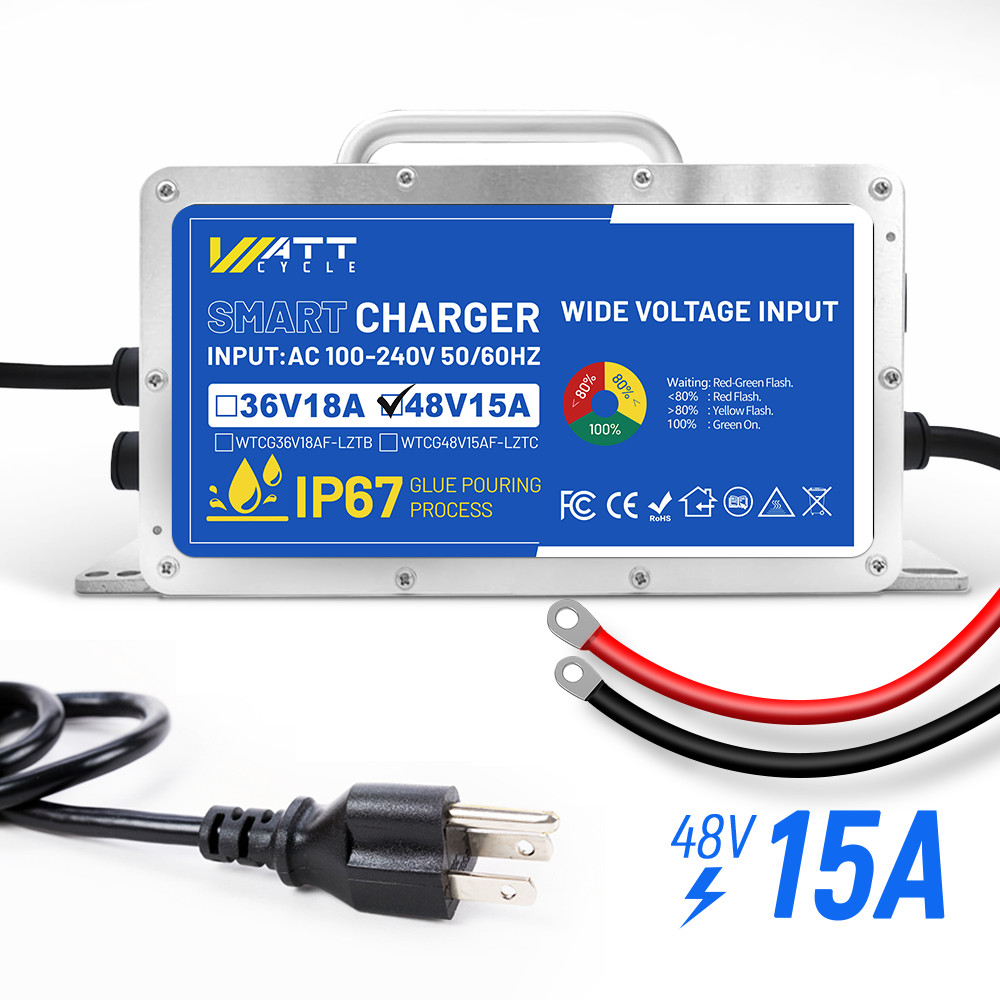 Wattcycle 48V 58.4V 15A Lithium LiFePO4 Battery Charger Aluminum Shell IP67