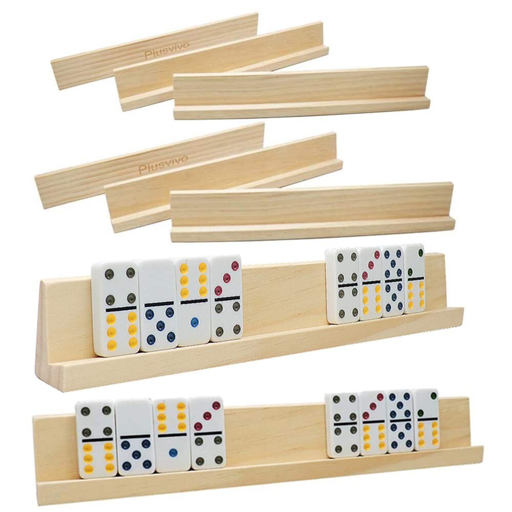4 Pack Wooden Domino Racks Holder Dominoes 13x2x1 Games Fun Double 6 9