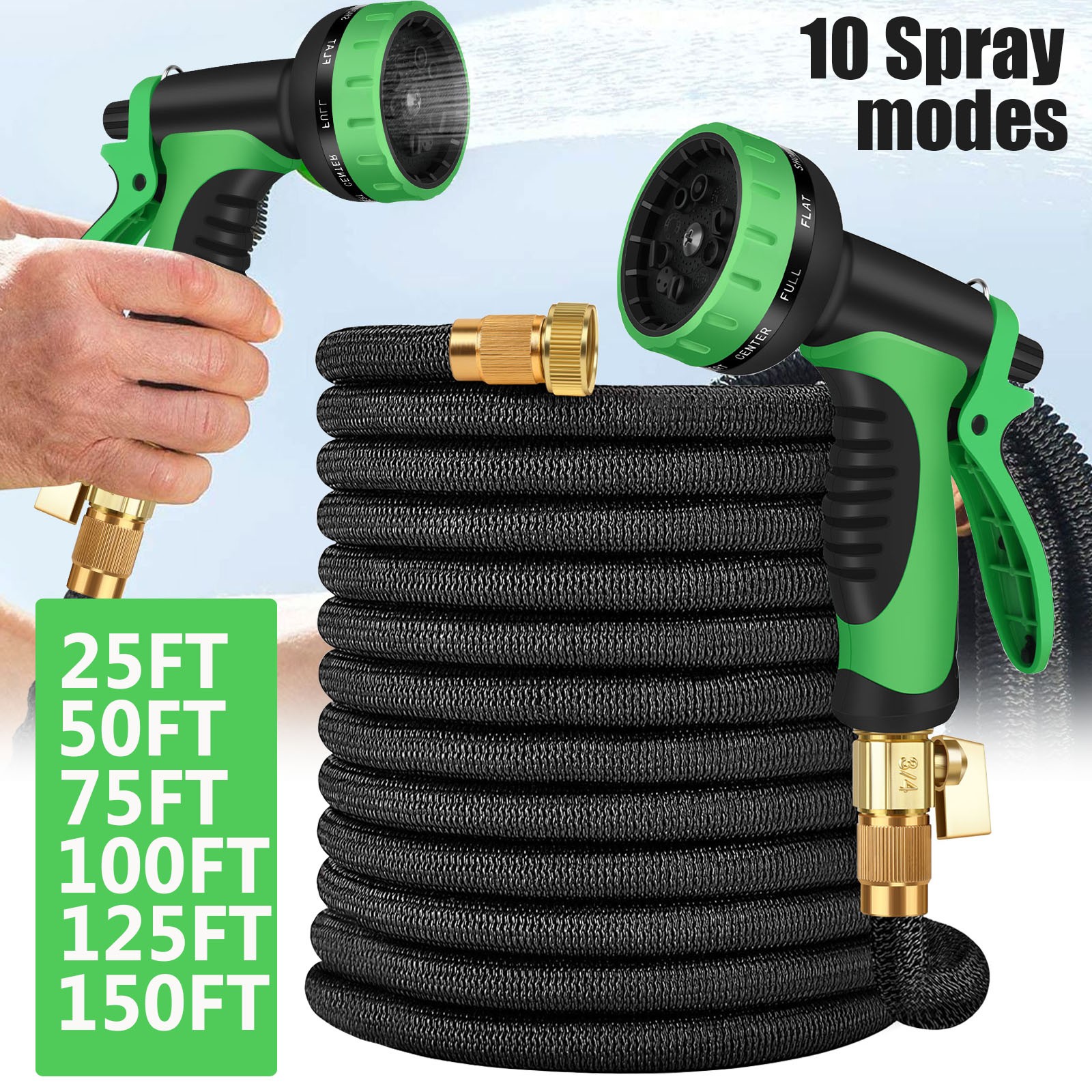 25-150FT LIGHTWEIGHT NO-KINK WATER HOSE, FLEXIBLE UPGRADED LEAKPROOF WATER HOSE