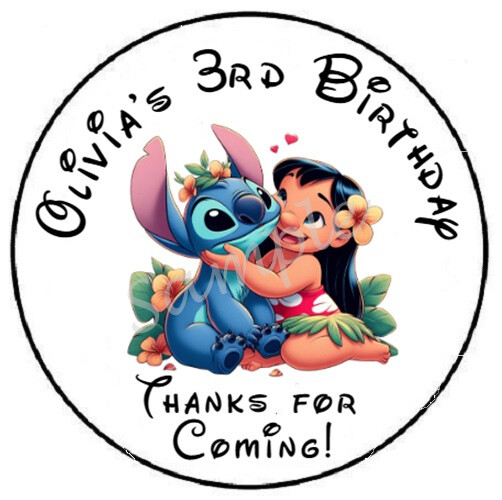 LILO & STITCH PERSONALIZED CUSTOM THANK YOU SEALS LABELS STICKERS PARTY FAVORS