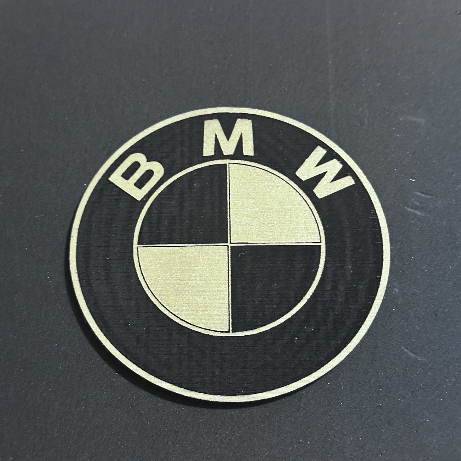 BMW laser engraving iron on patch Gold And Black 1.5” Inches