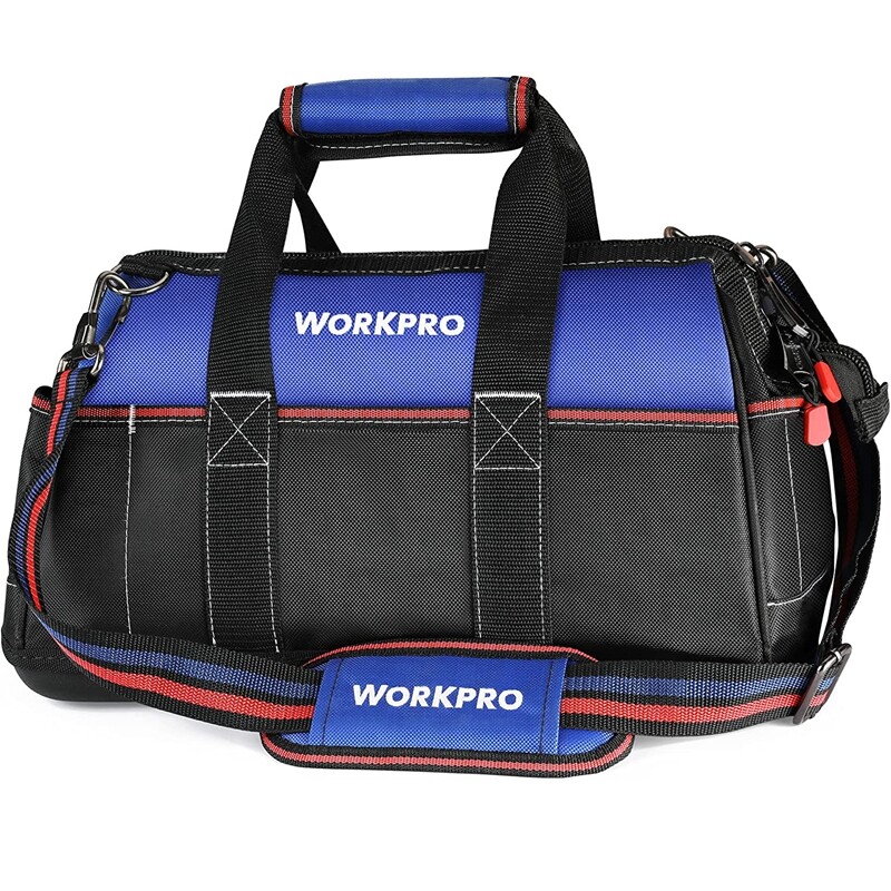 WORKPRO 16-inch Wide Mouth Tool Bag Heavy Duty Tool Storage Bag w/Shoulder Strap