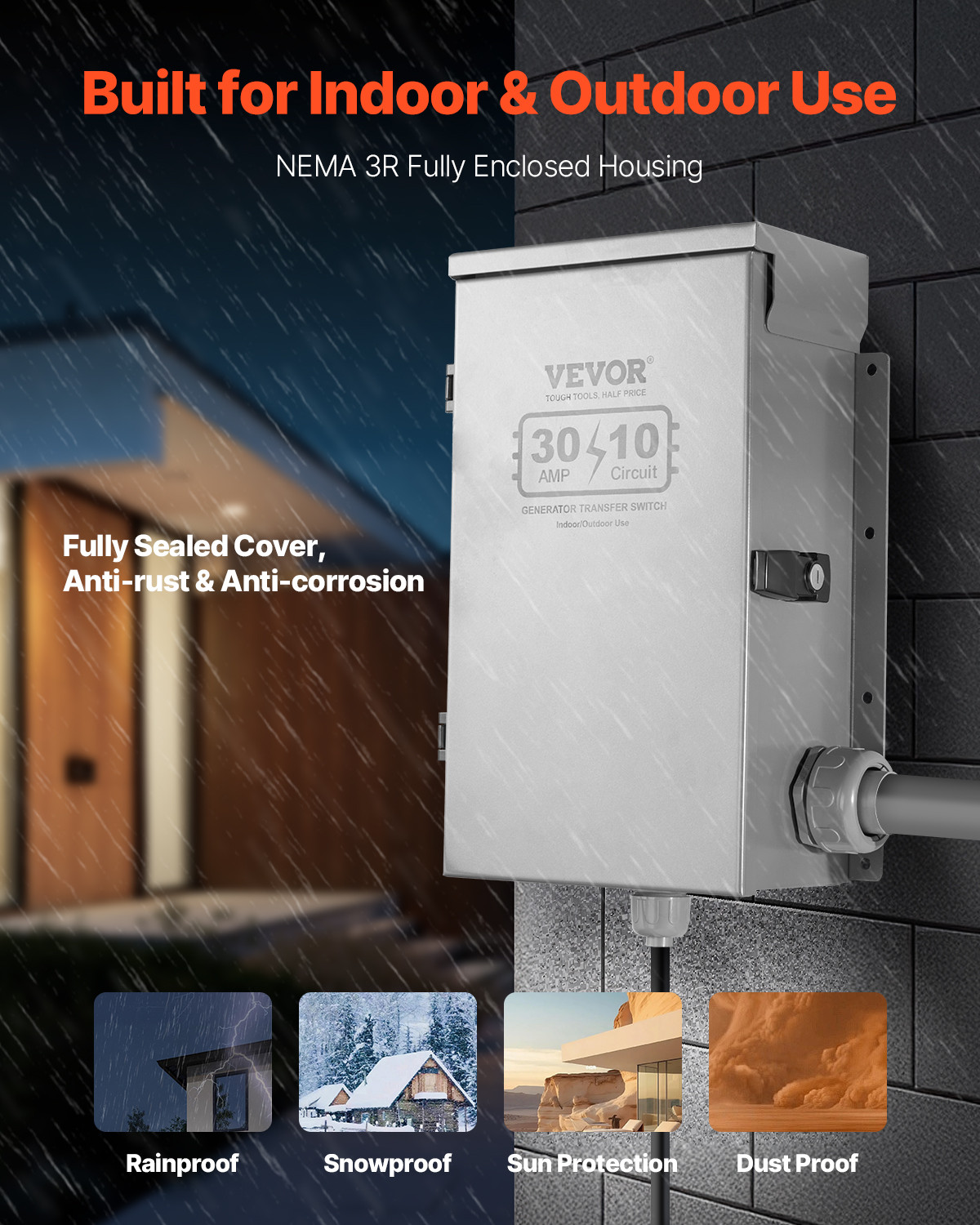 VEVOR Manual Transfer Switch 30A Generator Transfer Switch Kit NEMA 3R 7500W