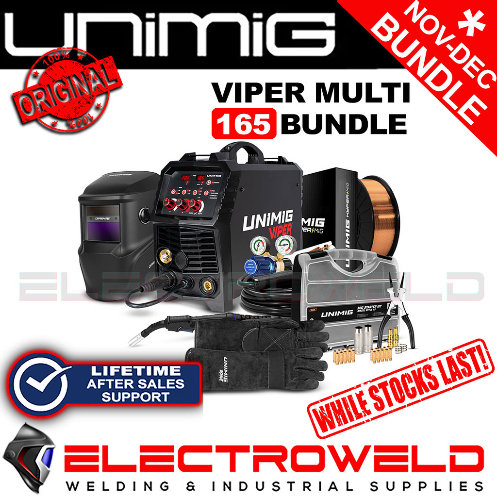 UNIMIG VIPER Multi 165 Mig Tig Welder + Helmet Wire Parts Bundle PK11101 U11006K