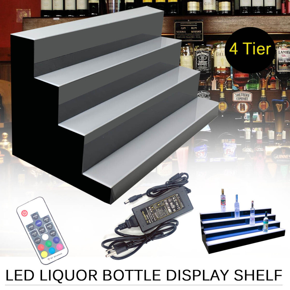 31" 4 Step Tier LED Lighted Shelves Illuminated Liquor Bottle Bar Display Stand