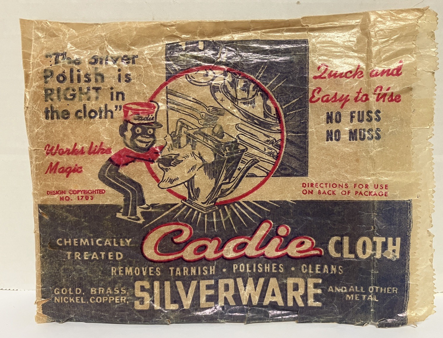 Vintage Black Americana Cadie Boy Polishing Silverware Package Advertising