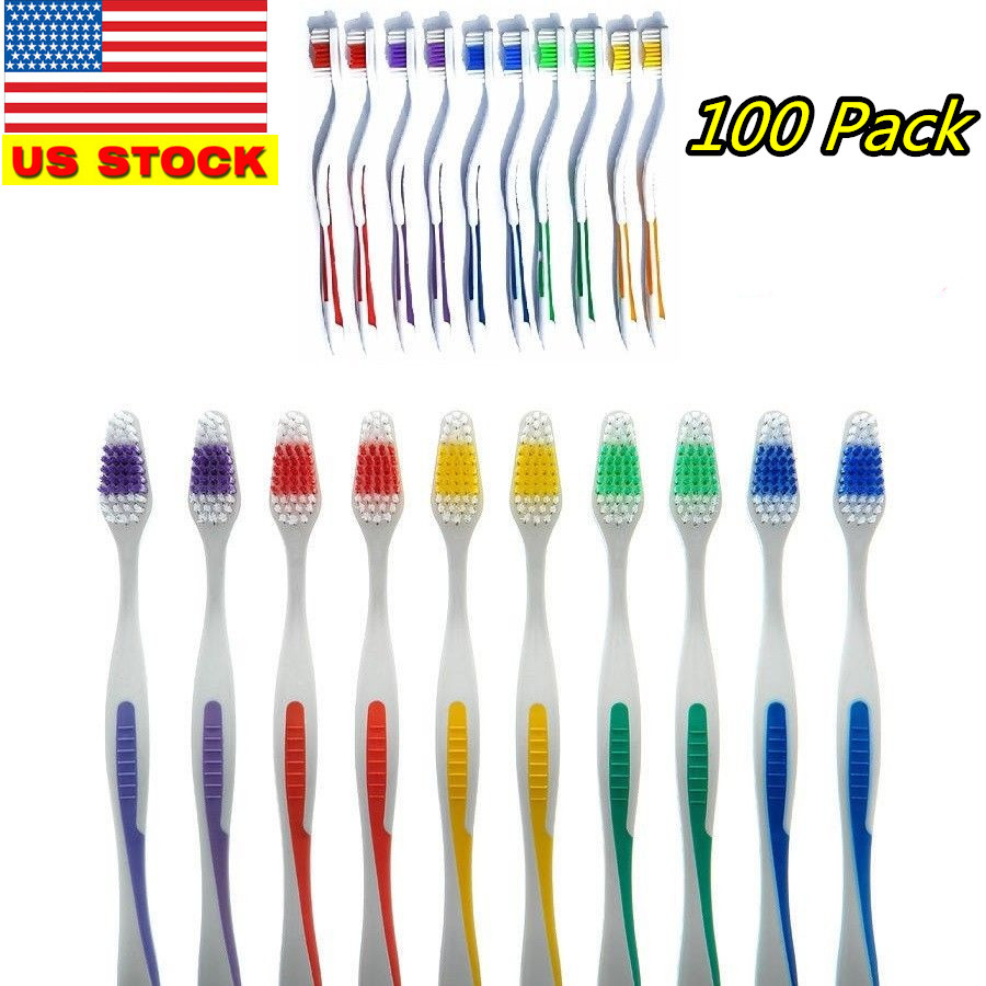 100 Pack Toothbrush Medium Soft Firm Individually Packed Standard Size Lot Bulk