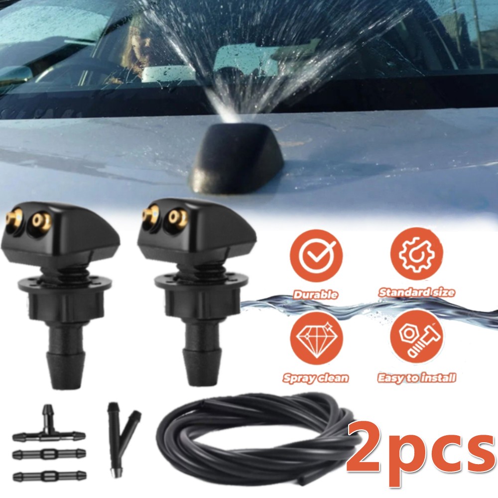 2xCar Windshield Wiper Washer Squirter Nozzle Spray Jet Kit Fluid Hose Universal
