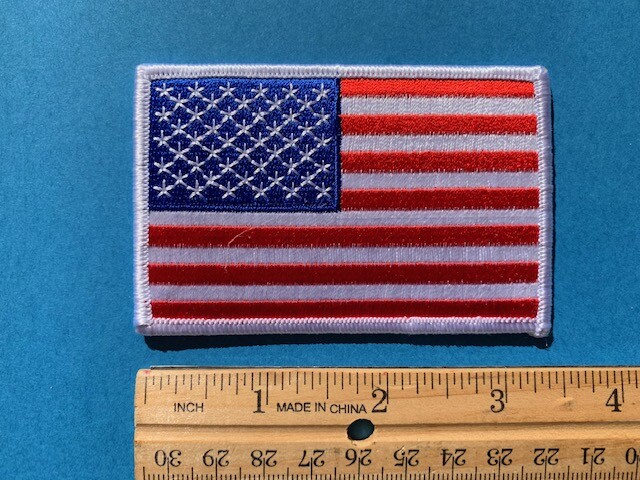 REVERSE USA AMERICAN FLAG PATCH IRON-ON SEW-ON WHITE BORDER (3½ x 2¼”)