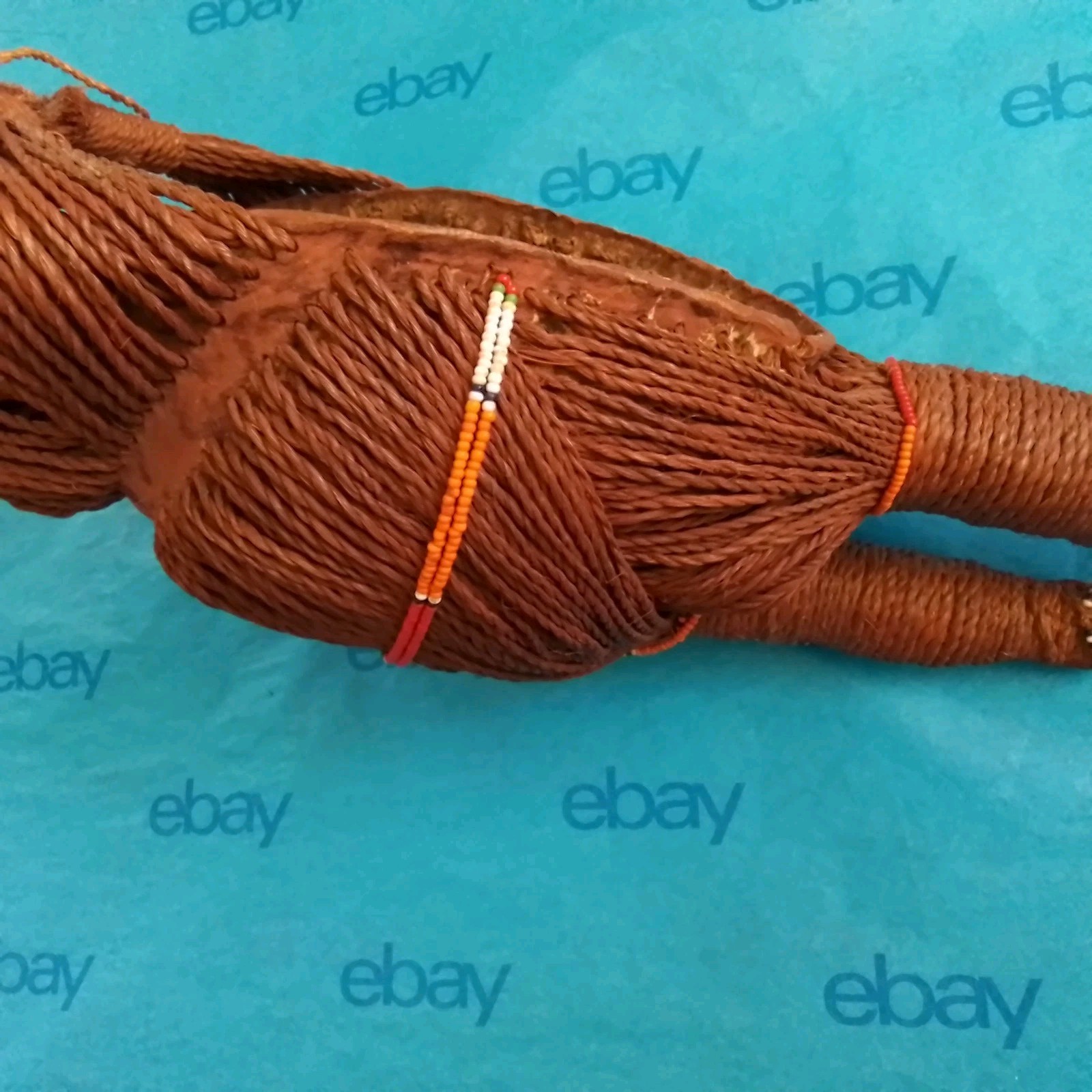 Vtg Maasai Tribal Men's Headdress, Kenya, Africa, Red Ochre Sisal Glass Beads