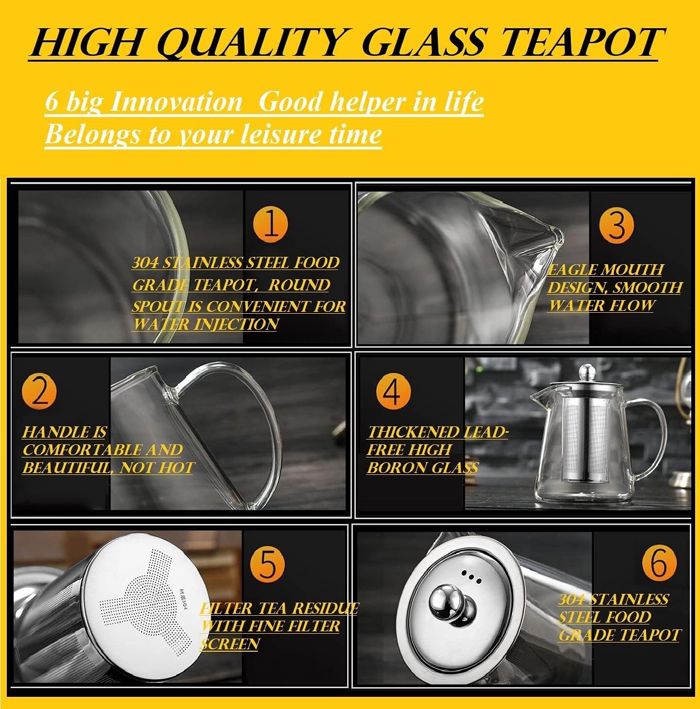 Glass Teapot with Removable Infuser, Stovetop Safe Tea Kettle, Tea Diffuser