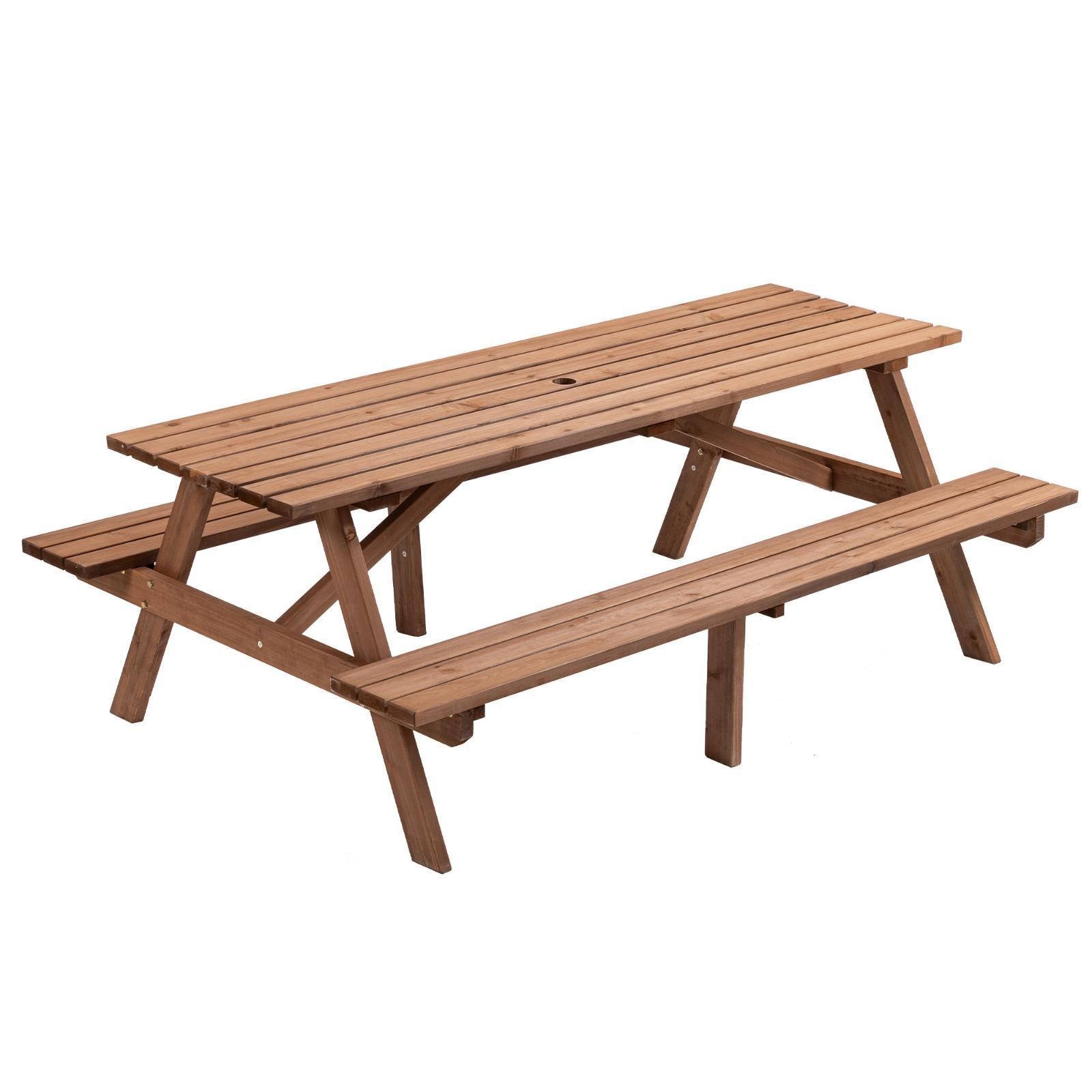 Heavy-Duty 8 Person Wooden Picnic Table with 2 Built-In Benches, 75-Inch Fir