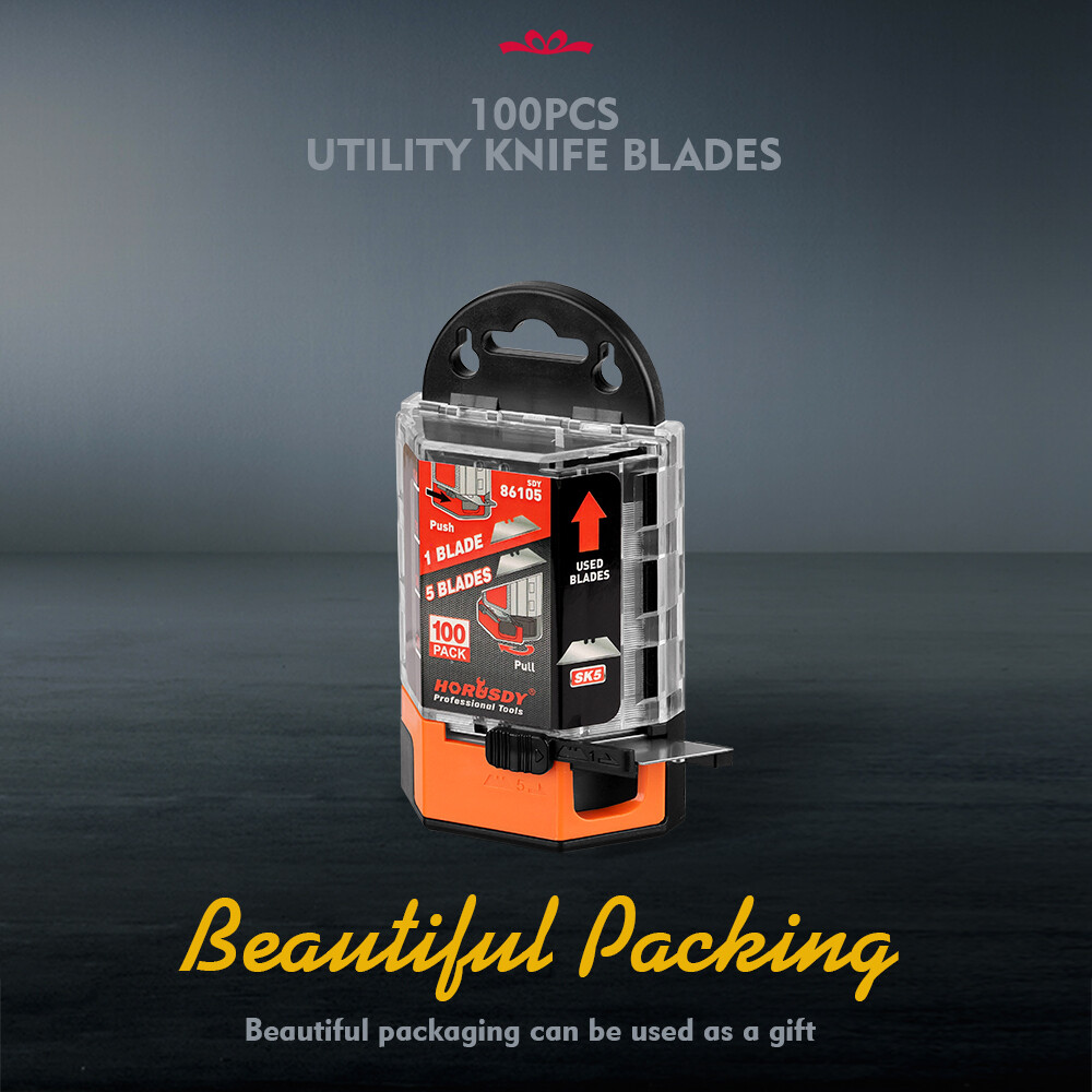 100 PCS Utility Knife Blades General Purpose Heavy-Duty with Dispenser SK5
