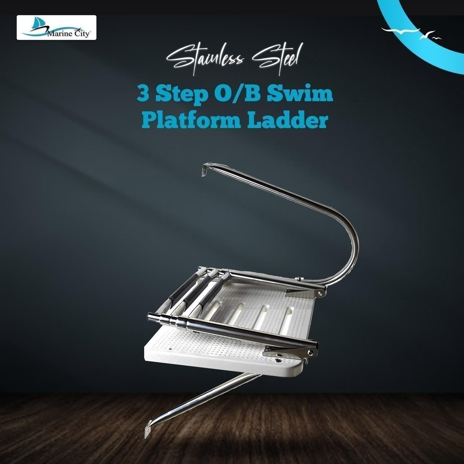 Marine City 3 Step Stainless Steel Telescoping Boat O/B Swim Ladder for Boat