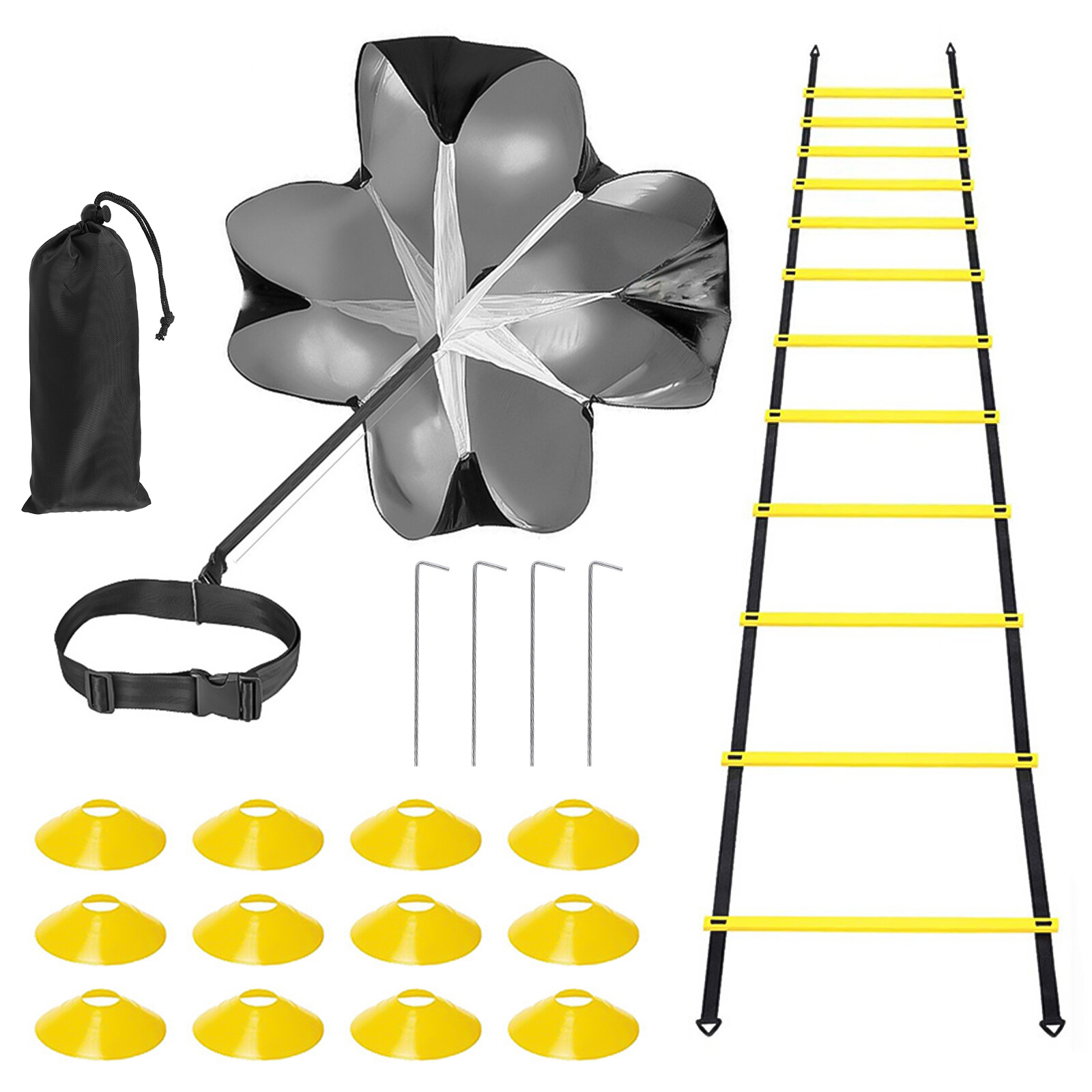 Agility Ladder Speed Training Equipment Set Running Parachute Cones for Football