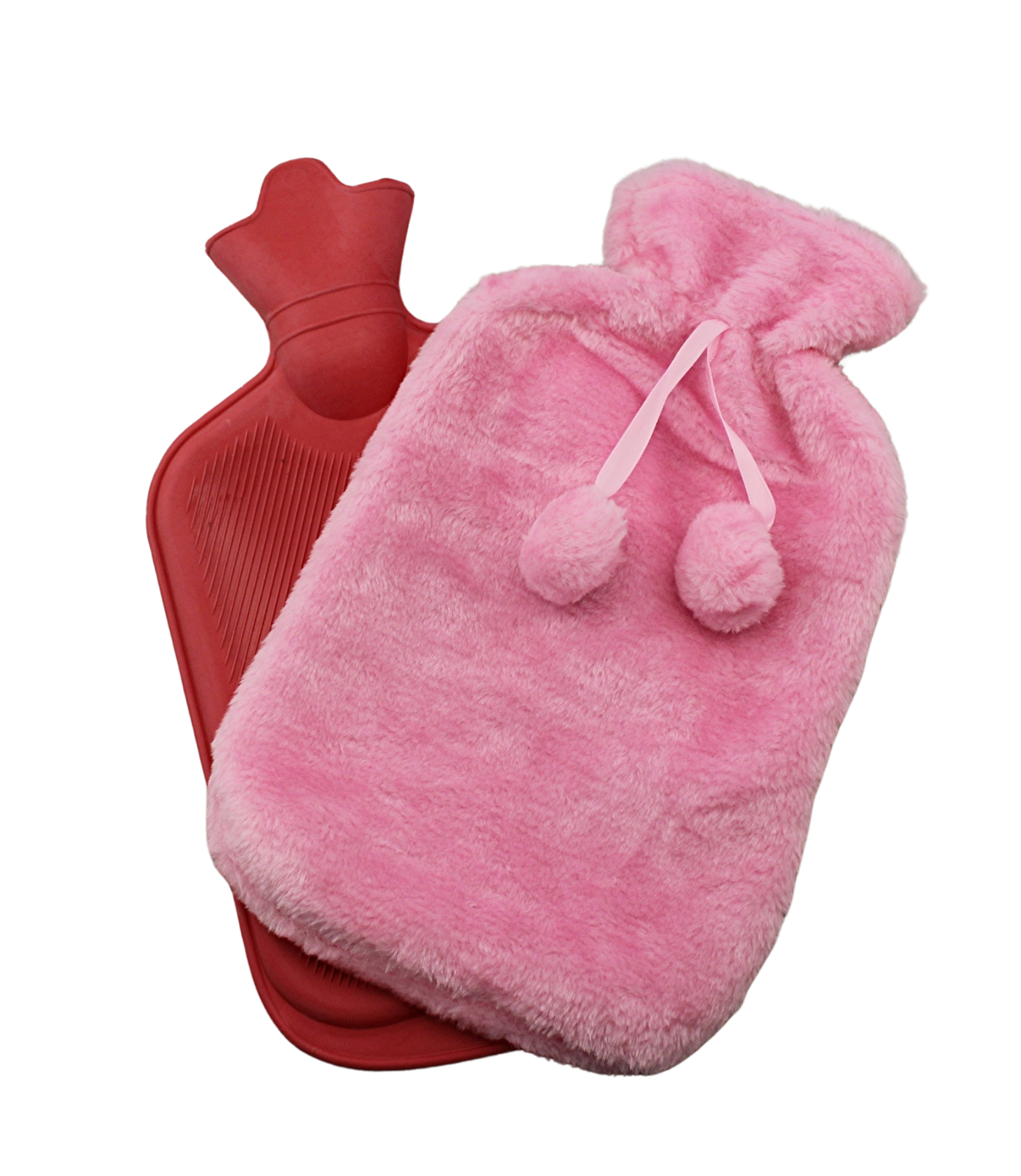 Rubber Hot Water Bottle with Soft Plush Fleece Cover 2000ml (67 fl. oz) Pink