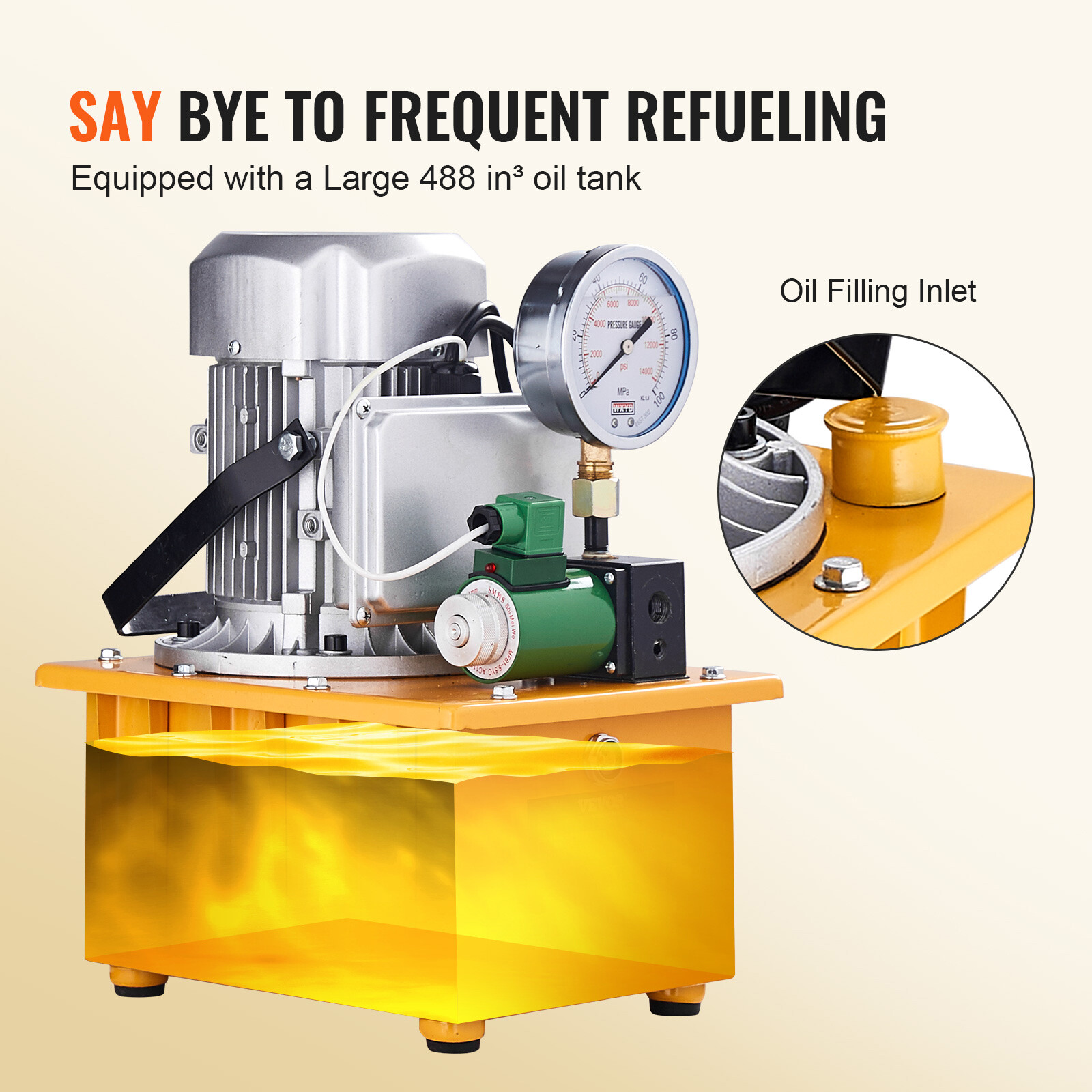 Electric Hydraulic Pump Single Acting Oil Pump 10000 PSI 8L Solenoid Valve