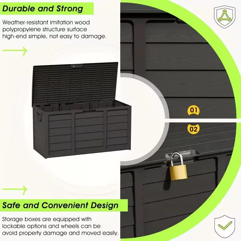 75 Gallon Outdoor Deck Storage Box Lockable Heavy Duty Plastic Garden Box