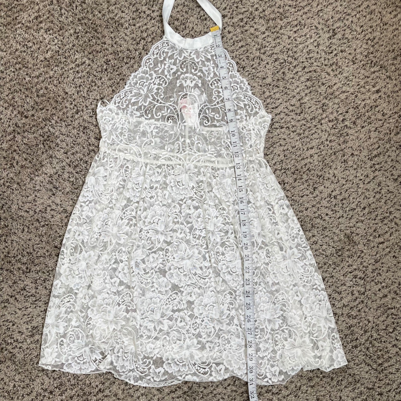 Intimissimi White Sheer Floral Lace Halter Chemise Lingerie L Ribbon Bow