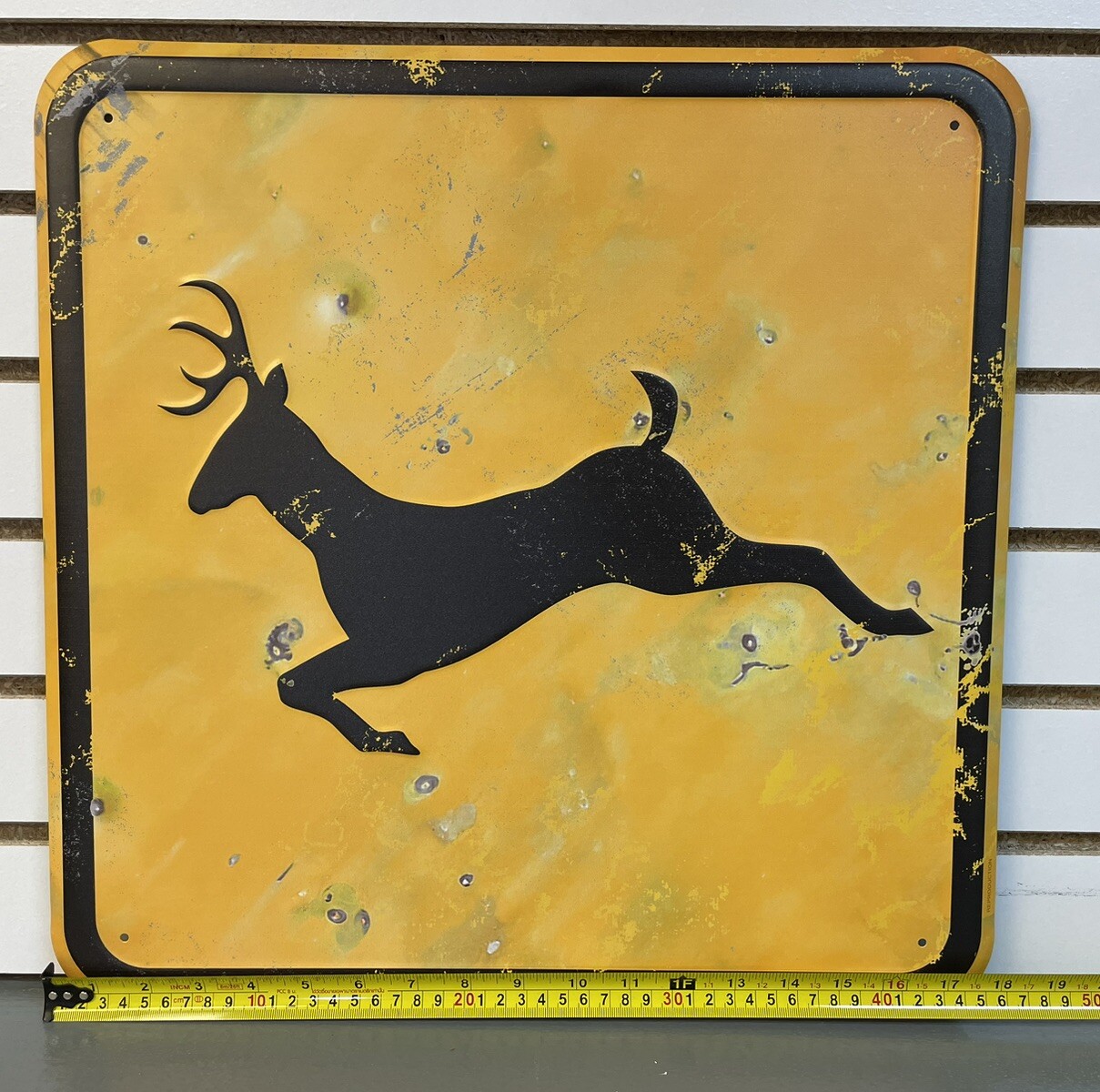 Distressed DEER CROSSING Metal Sign — Old Style, Hunting Cabin Wall Decor, 24”