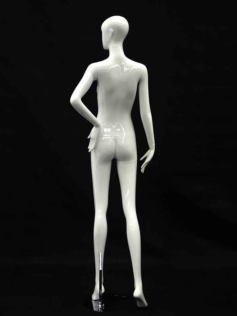 Adult Female Standing Abstract Face Glossy White Fiberglass Mannequin with Base
