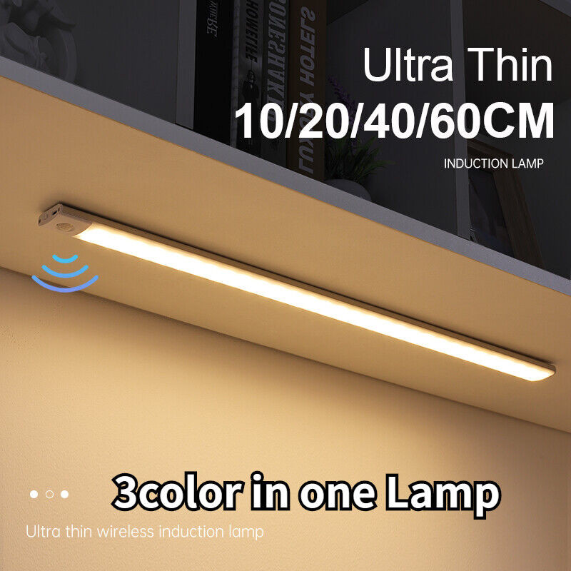LED Motion Sensor Under Cabinet Closet Light USB Rechargeable Kitchen Lamp Strip