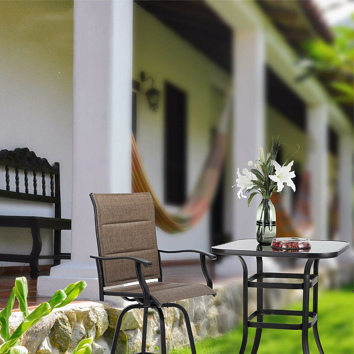 Outdoor Swivel Bar Stools Set of 2 Kitchen Bar Height Patio Chairs Furniture Set