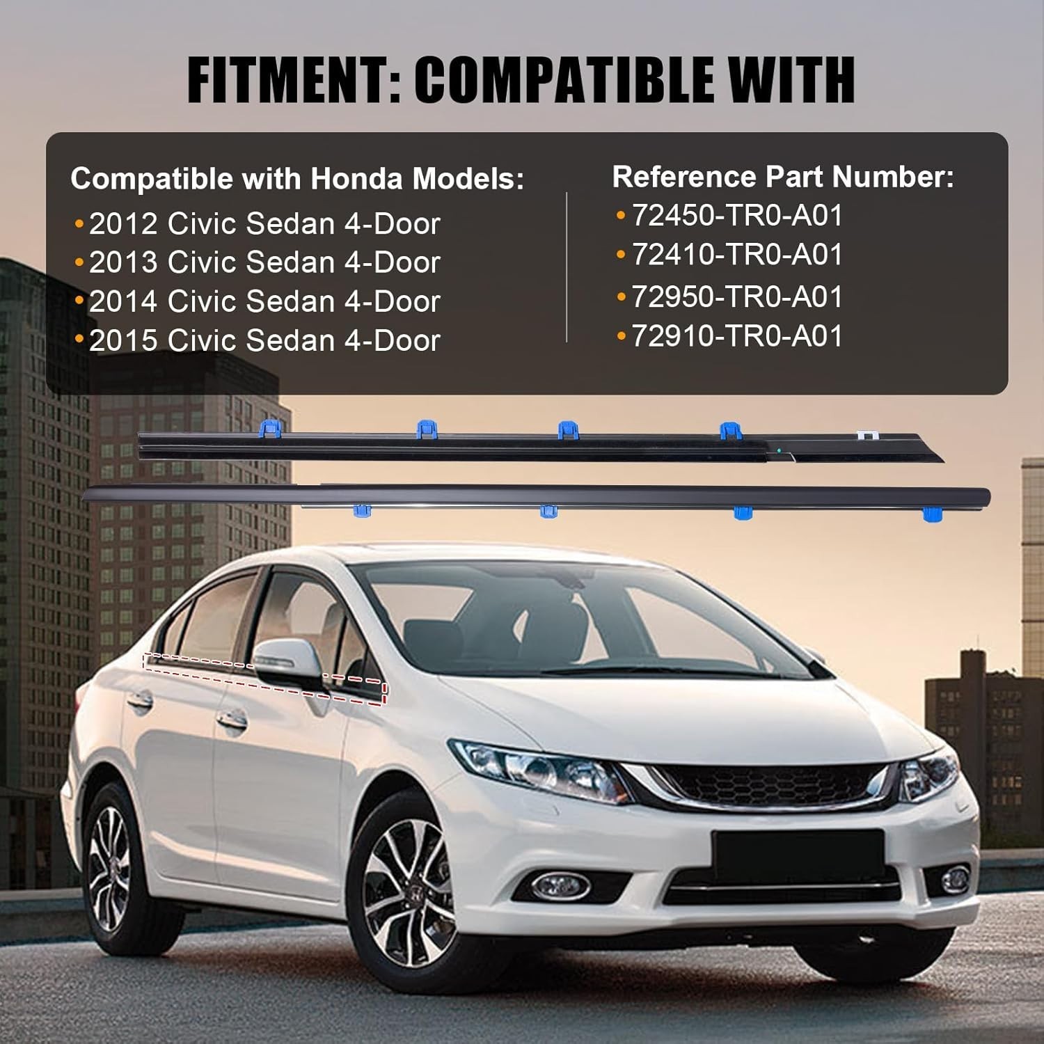 4 Pzs Moldura Exterior Ventana Sello Impermeable para Honda Civic 2012-2015