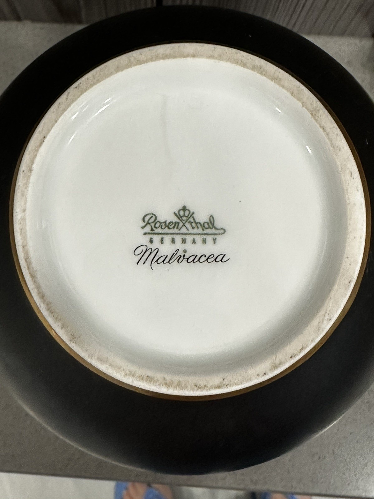 Rosenthal Studio Line Malvacea Porcelain Vase Black Gold Floral Germany 9”Modern