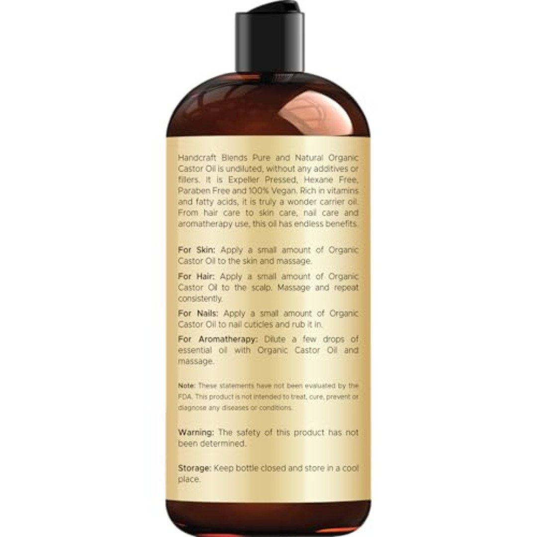 Premium Organic Castor Oil 100% Pure and Hexane-Free Cold-Pressed Beauty 16 fl.