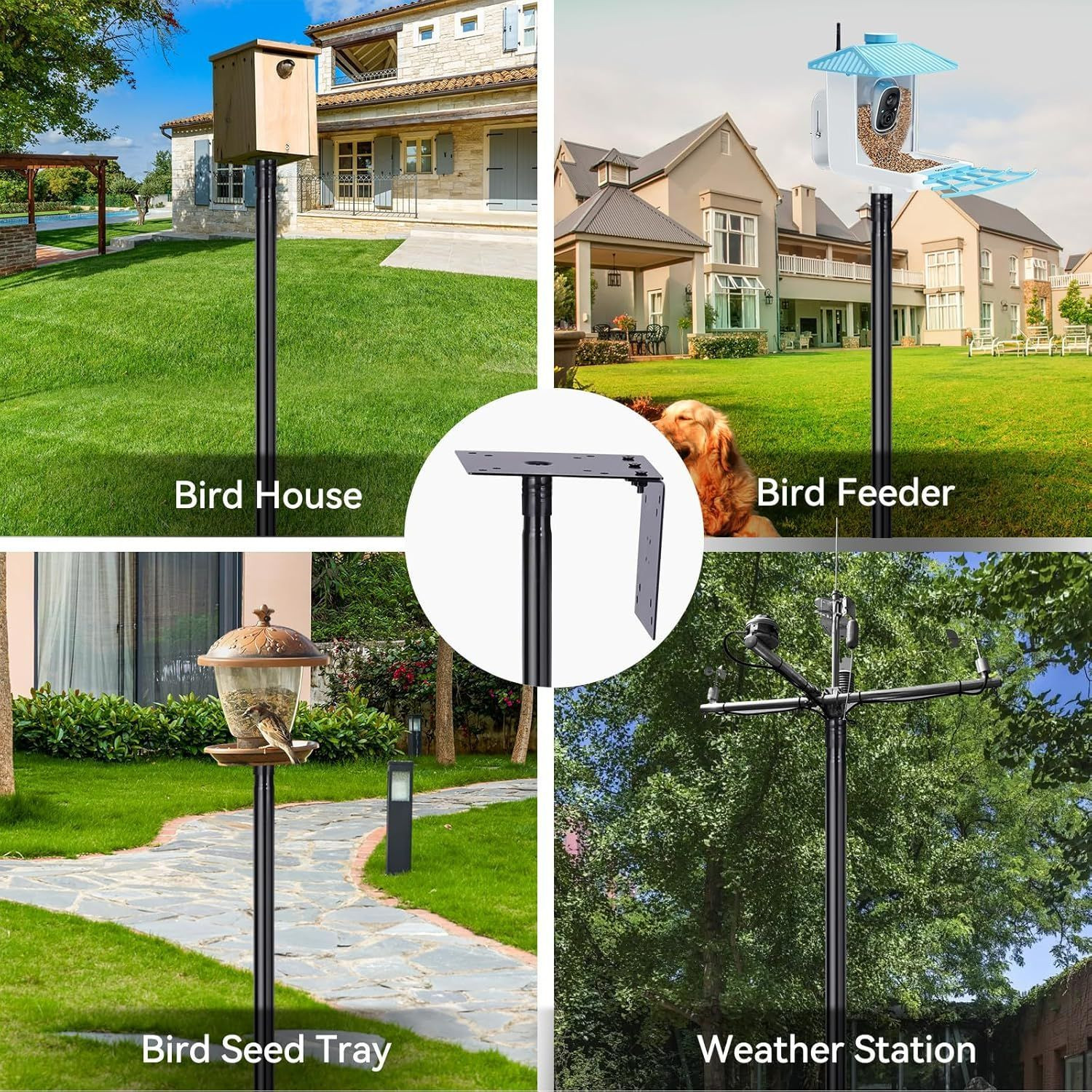 Bird Feeder Pole for Outdoor, 1 Pack 109 Inch House 109 Inch, Black