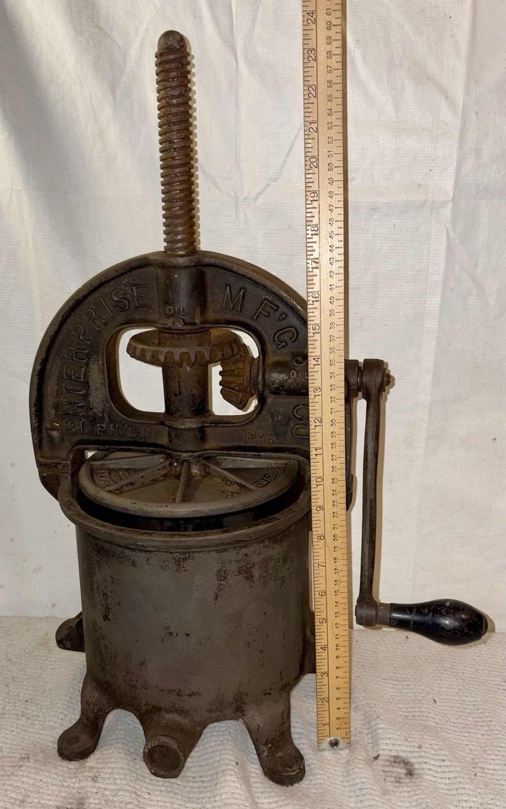 Vtg.~Cast Iron Enterprise Sausage Stuffer Lard Fruit Juice Press No. 2092 As Is