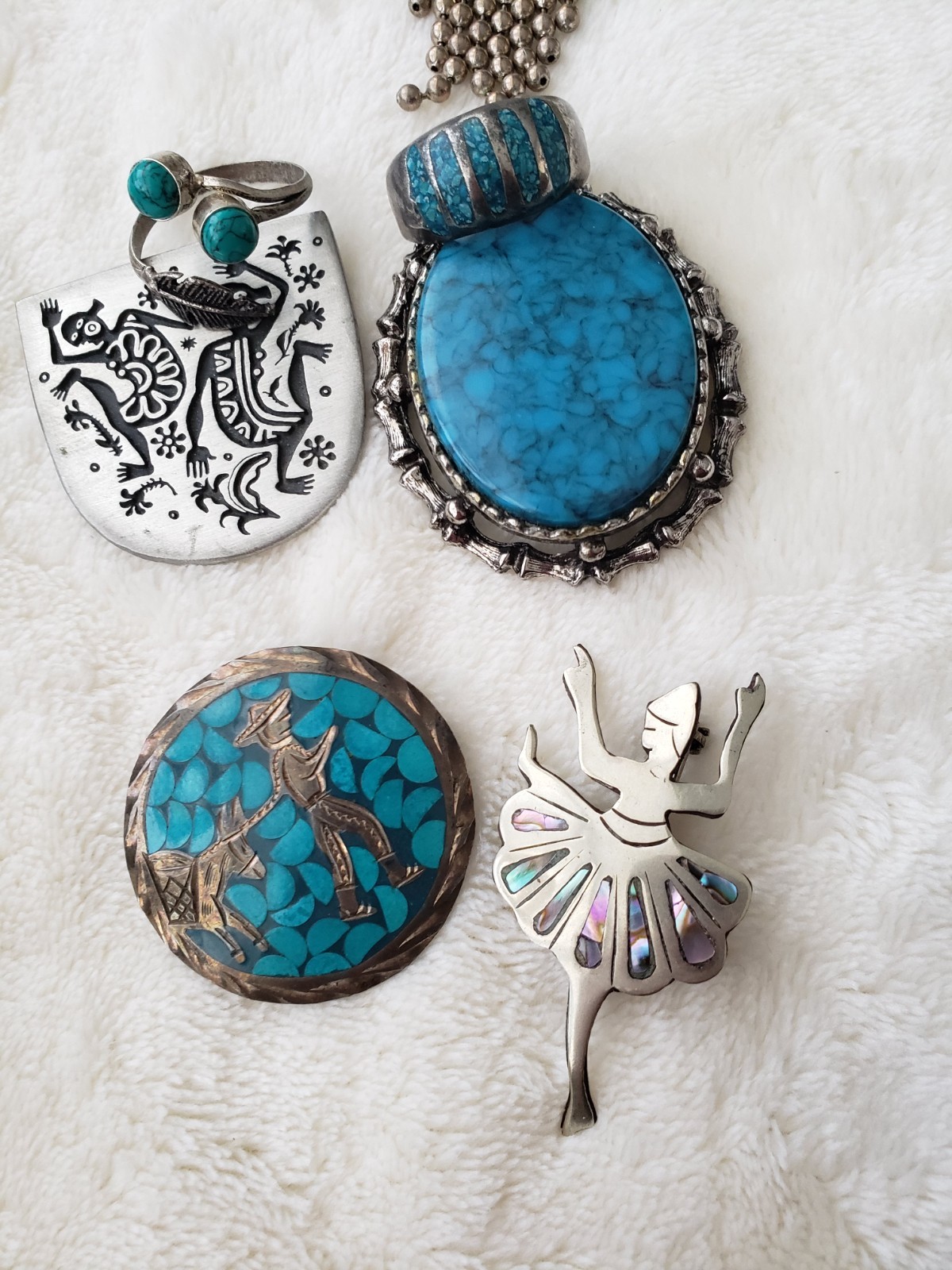 Southwest jewelry lot Sterling Brass Turquoise etc Singed J King DTR Deplause&