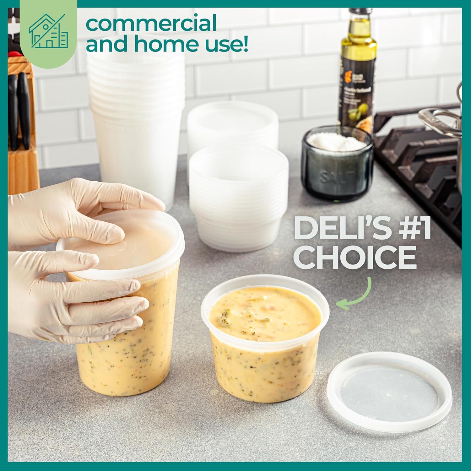 Food container with 54 lids -24-32 oz quart size and 24-16 oz pint size