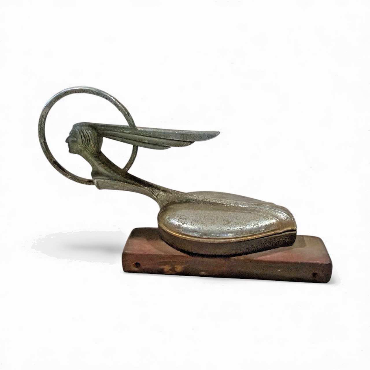 OEM 1934 Pontiac Hood Ornament Unrestored Mounted on Wood Base