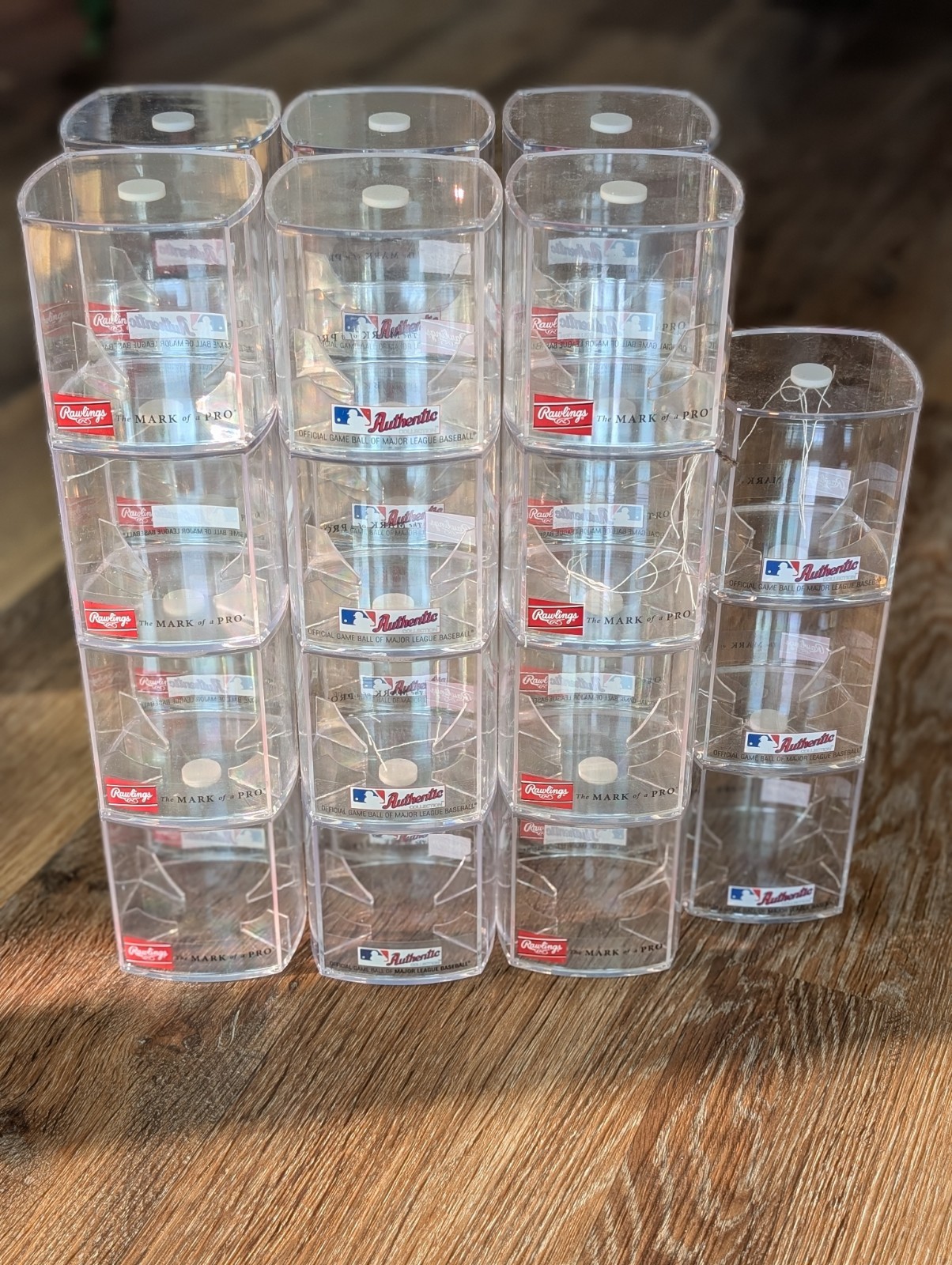 Lot Of 27 Clear Baseball Display Case Cubes Used MLB Logo Rawlings Mark Of A Pro