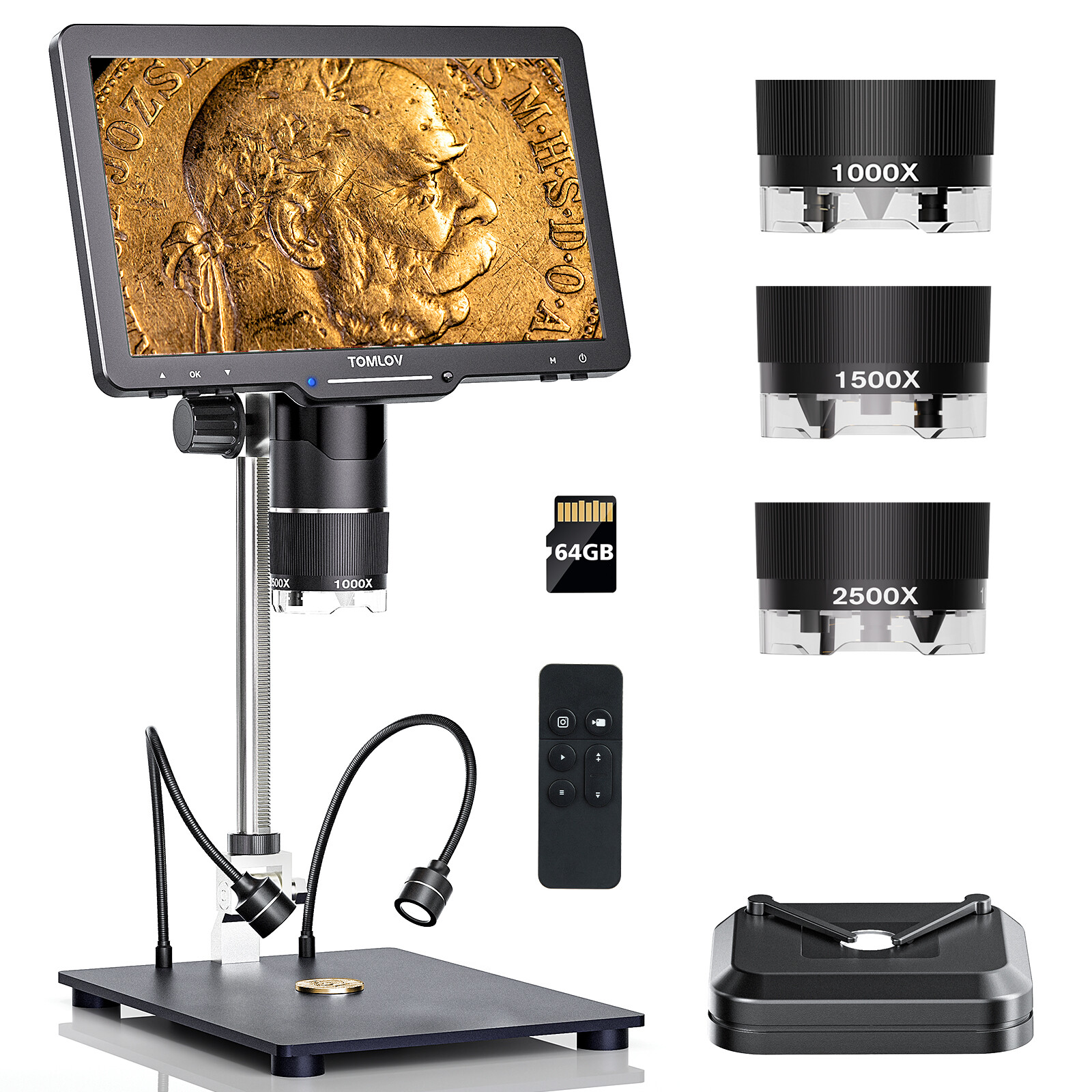 TOMLOV TriL110 2500X Digital Microscope 10" 24MP Coin Microscope Diamond Loupe