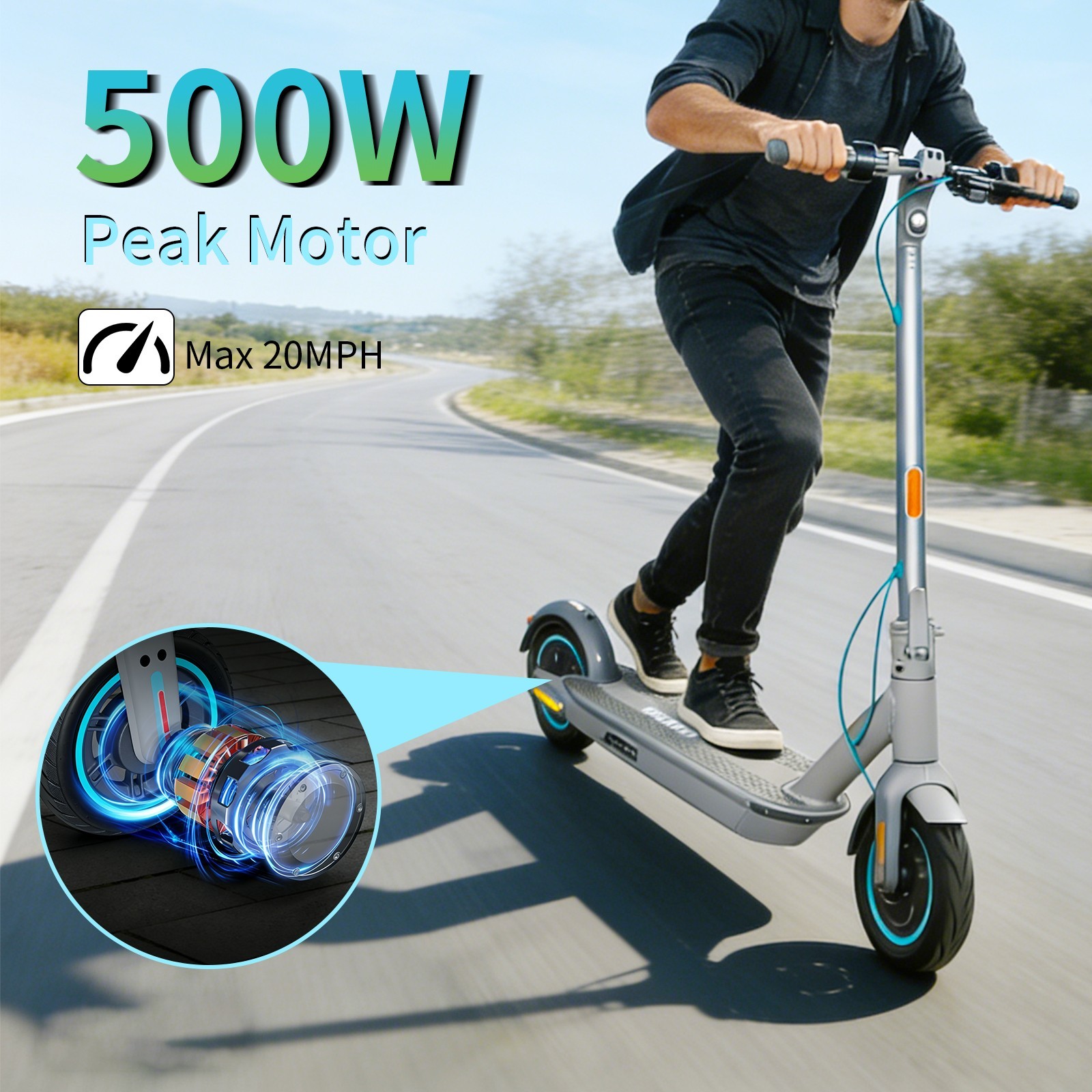 Volt City  500W Peak Moto 20MPH Electric, E Scooter Foldable 40 Miles for Adults