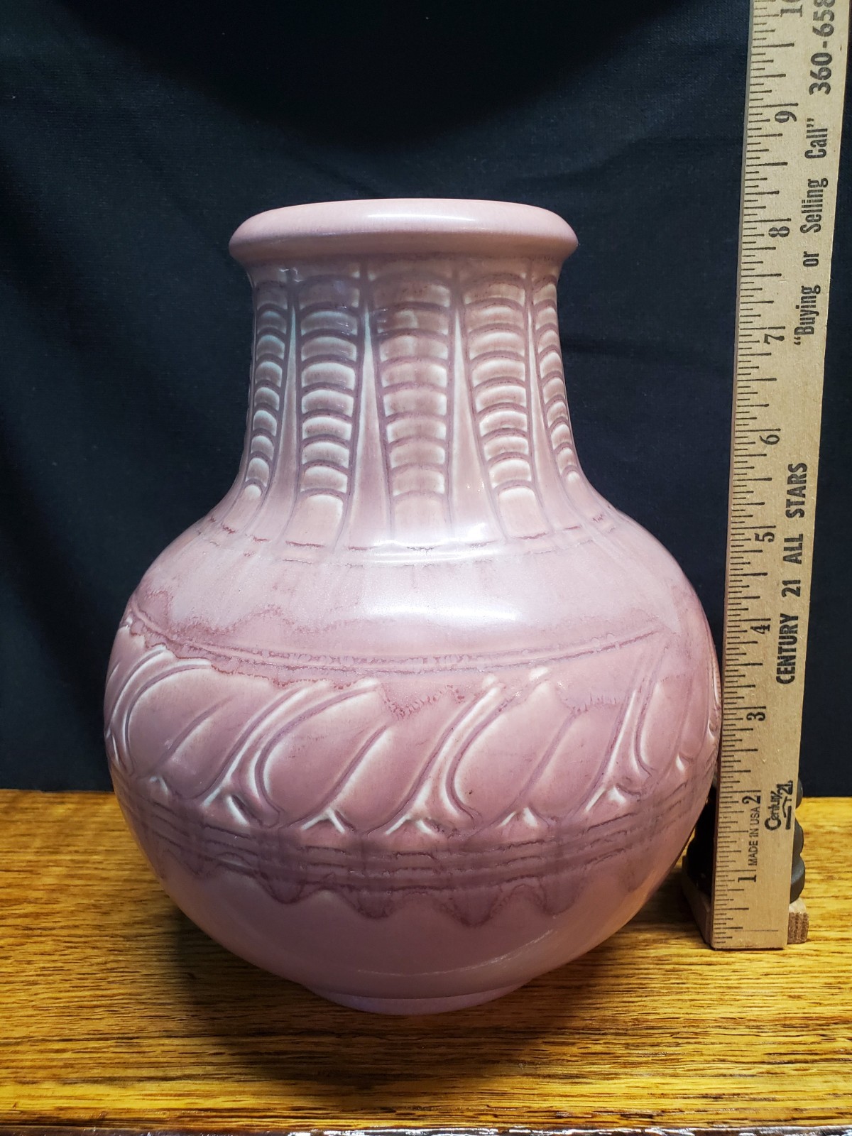 1925 Rookwood Pottery Large 8.5"x7" Vase Mauve Rose Matte Incised Design